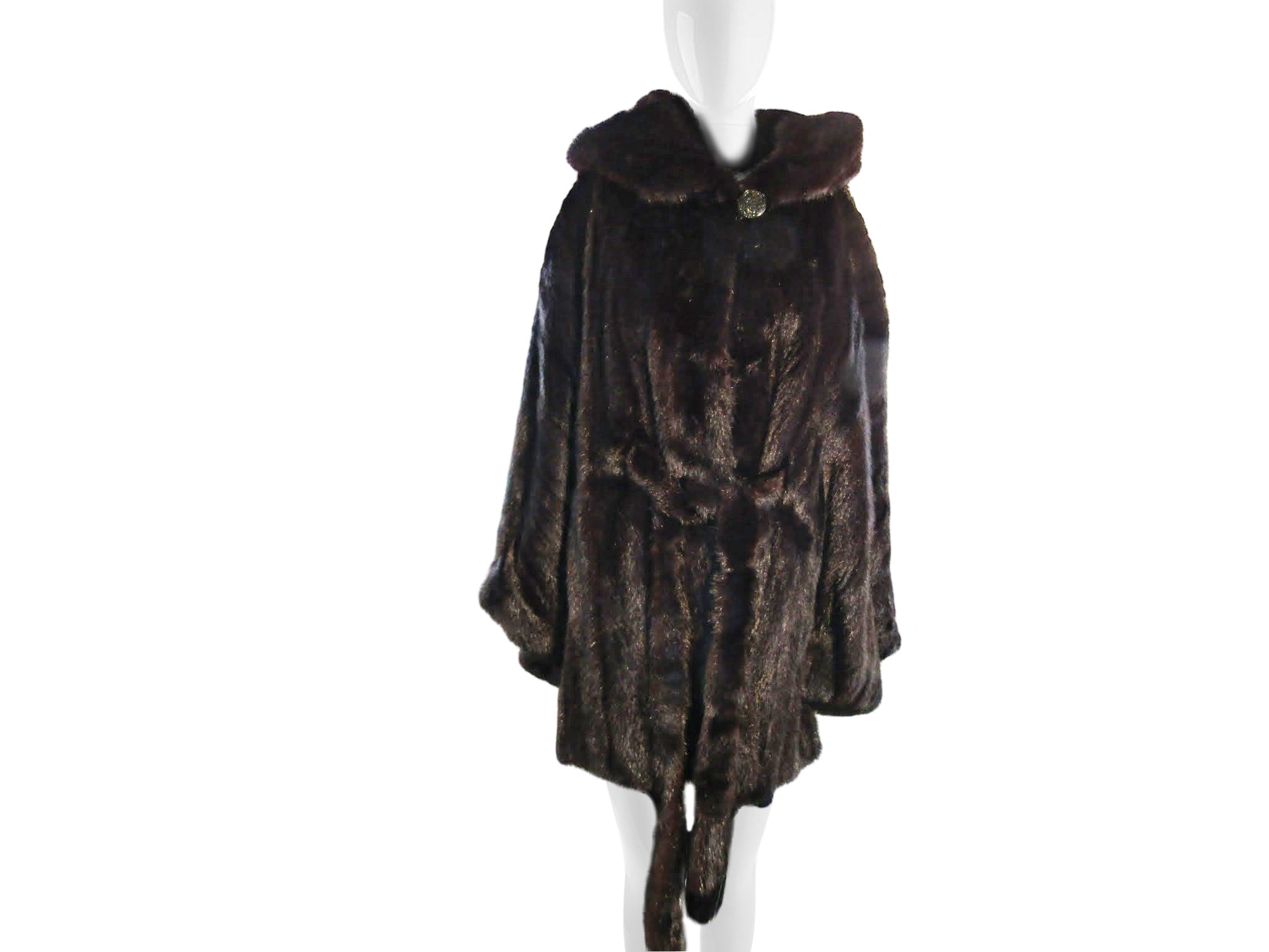 NATURAL RANCH MINK CAPELET W/ HOOD & BELT