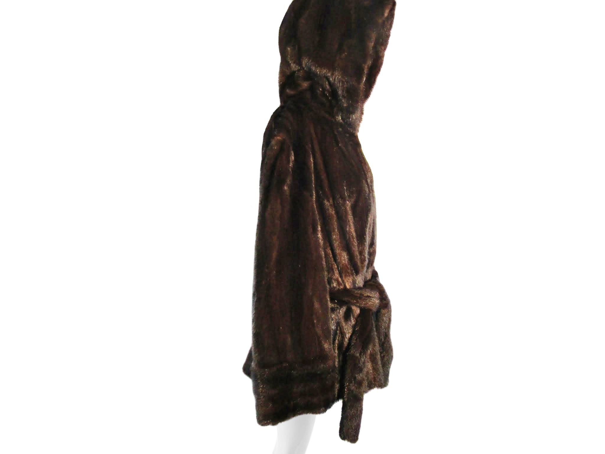 NATURAL MAHOGANY MINK CAPELET JACKET W/ HOOD & TIE BELT