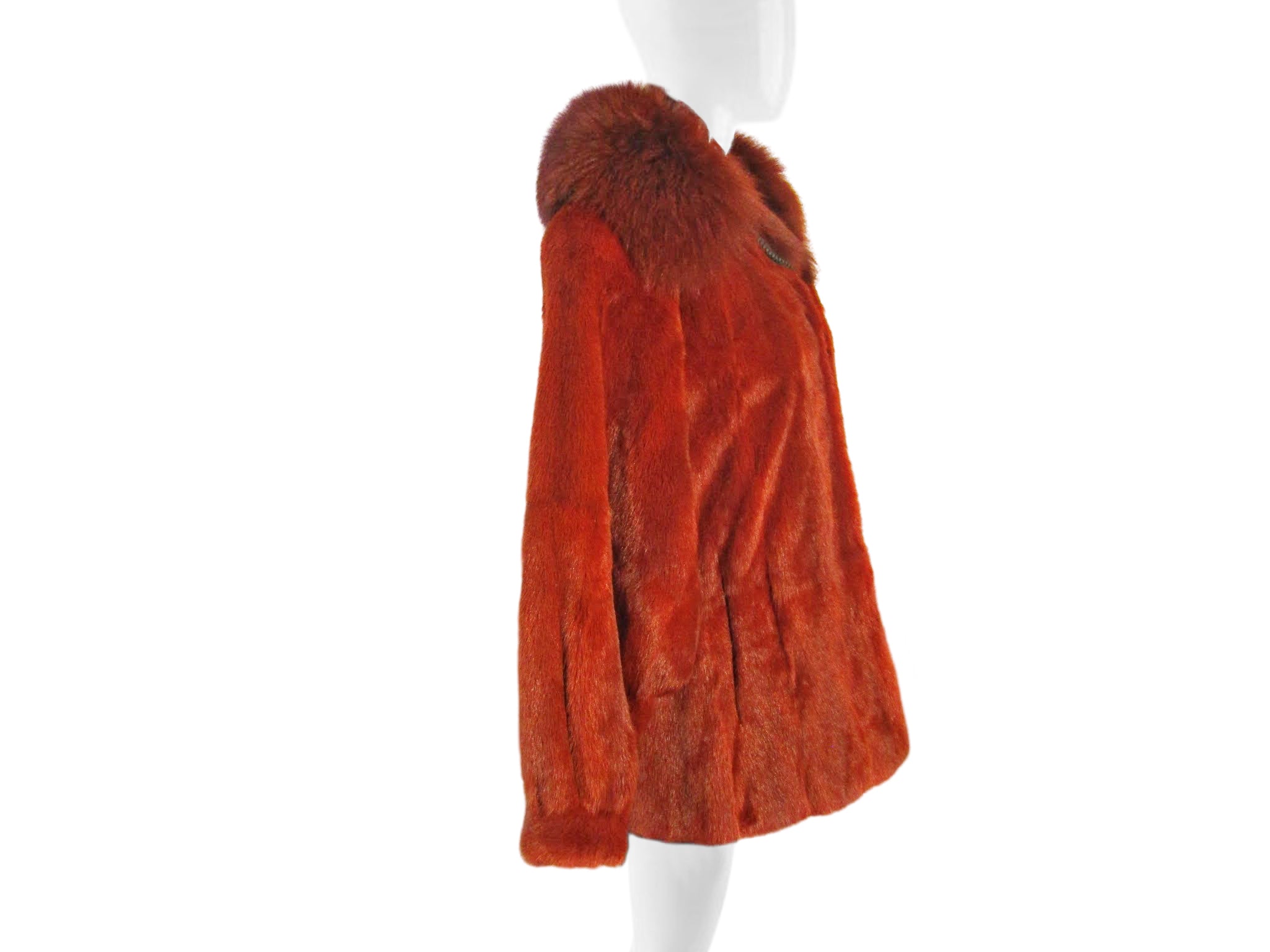 RUST DYED KOLINSKY MINK JACKET W/ DYED FOX COLLAR