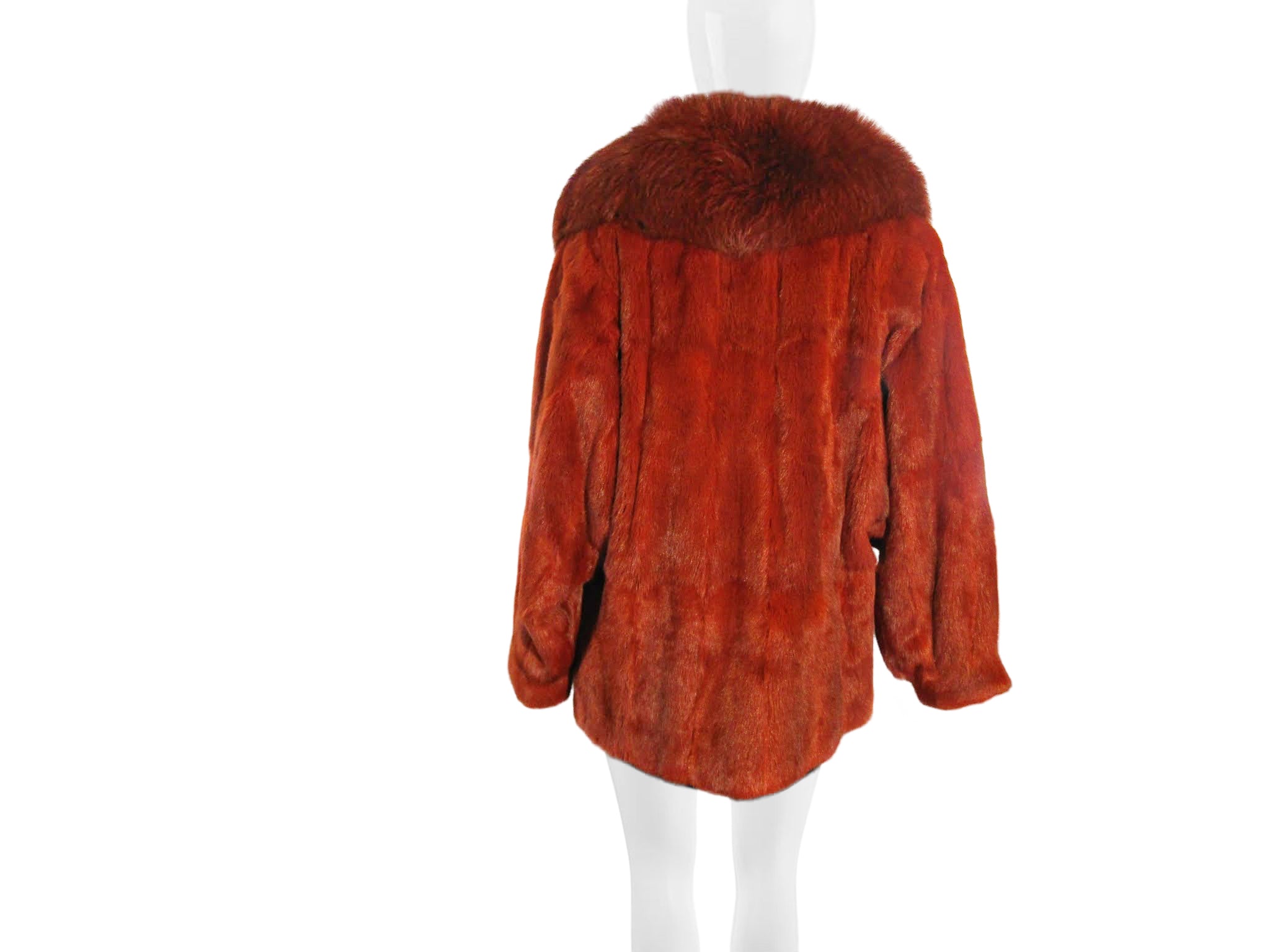 RUST DYED KOLINSKY MINK JACKET W/ DYED FOX COLLAR