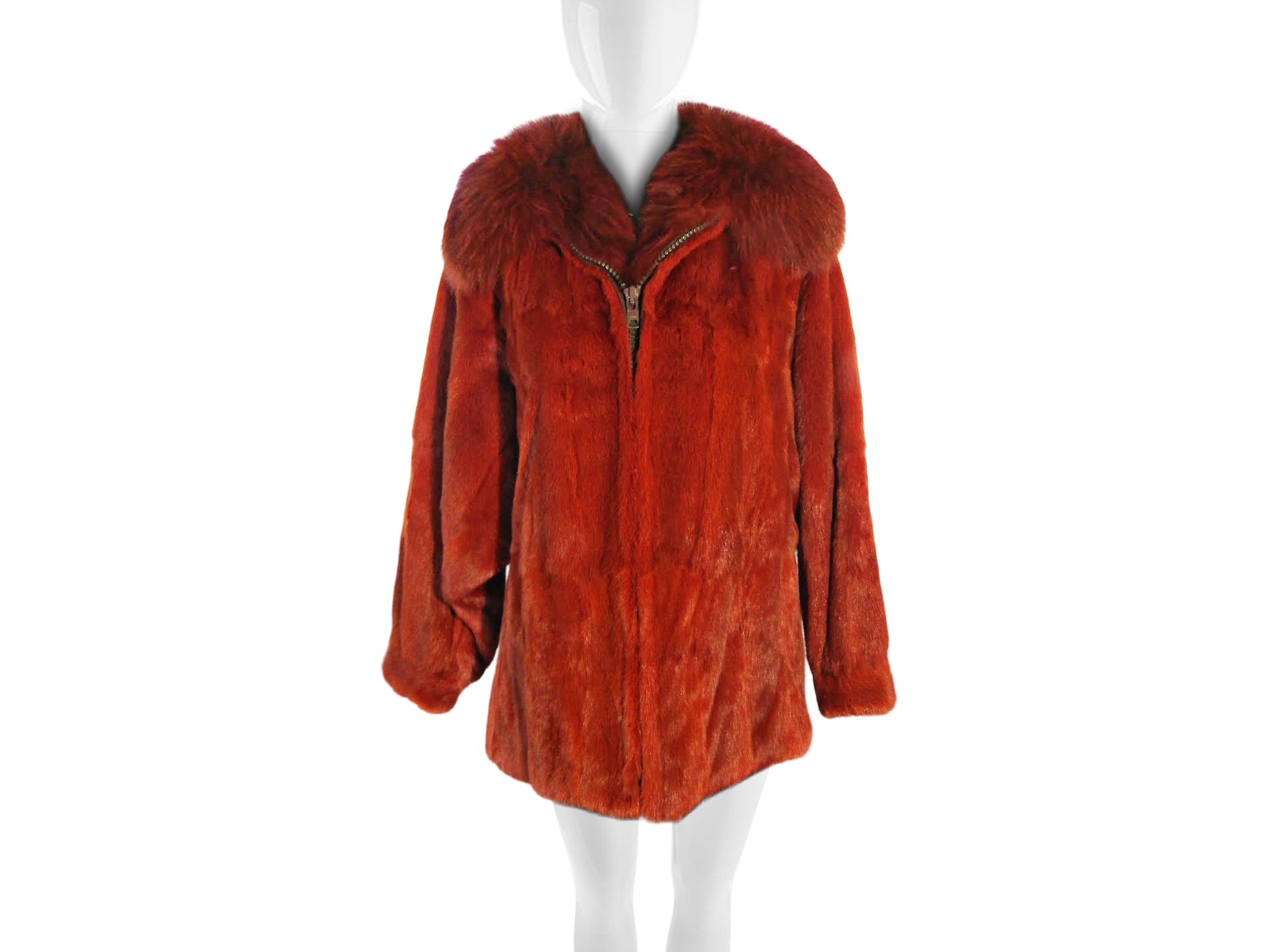 RUST DYED KOLINSKY MINK JACKET W/ DYED FOX COLLAR