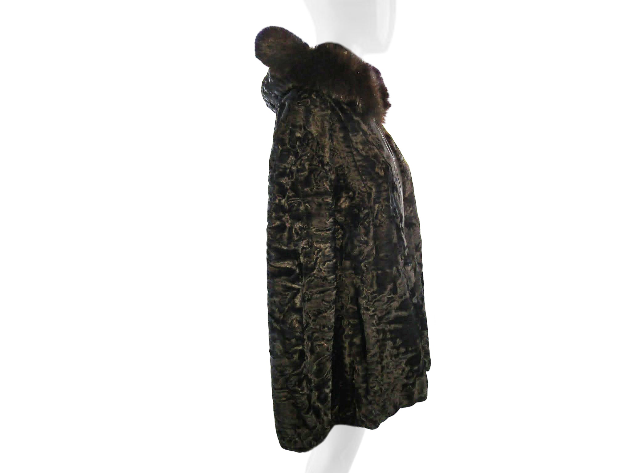 BLACK DYED SWAKARA  LAMB BOMBER  W/ FOX TRIMMED HOOD