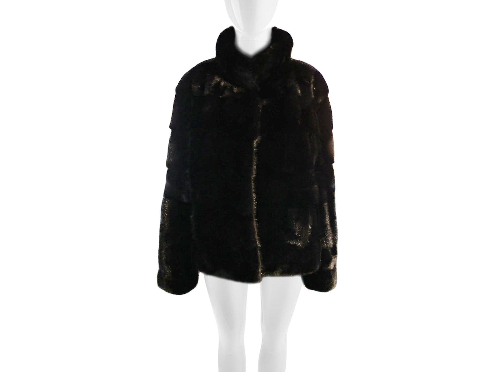 BLACK DYED MINK HORIZONTAL JACKET W/ WING COLLAR