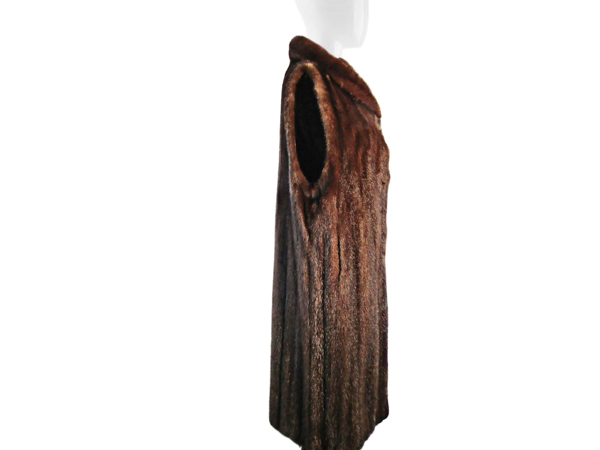 NATURAL MAHOGANY MINK LONG VEST W/ SHAWL COLLAR