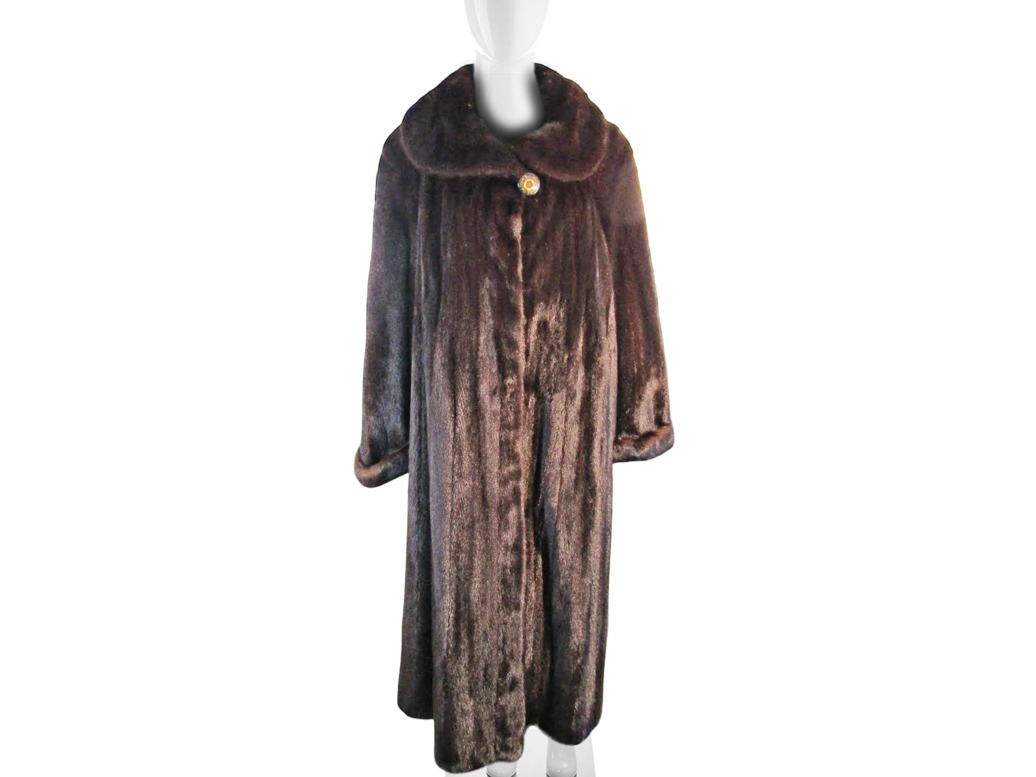 NATURAL DARK MAHOGANY MINK COAT W/ XL SHAWL COLLAR & TURN BACK CUFFS