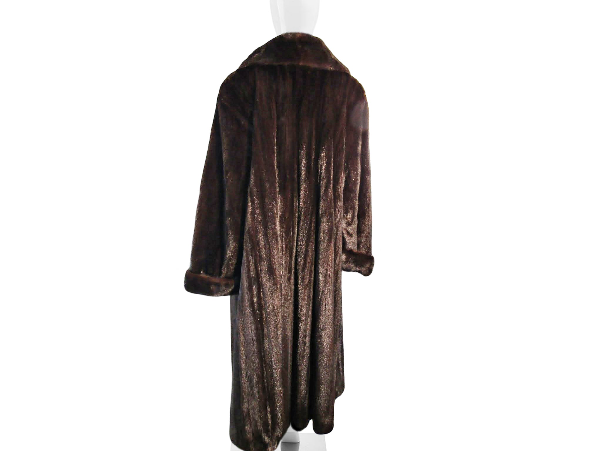 NATURAL DARK MAHOGANY MINK COAT W/ XL SHAWL COLLAR & TURN BACK CUFFS