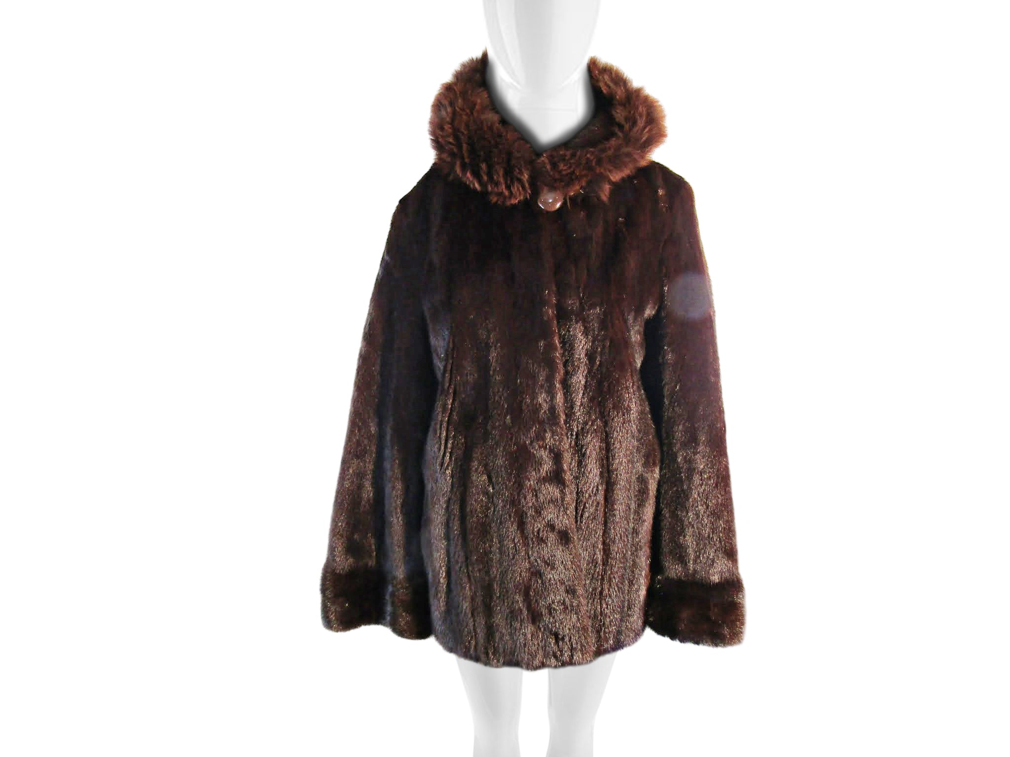 MAHOGANY MINK JACKET WITH FOX TRIM HOOD