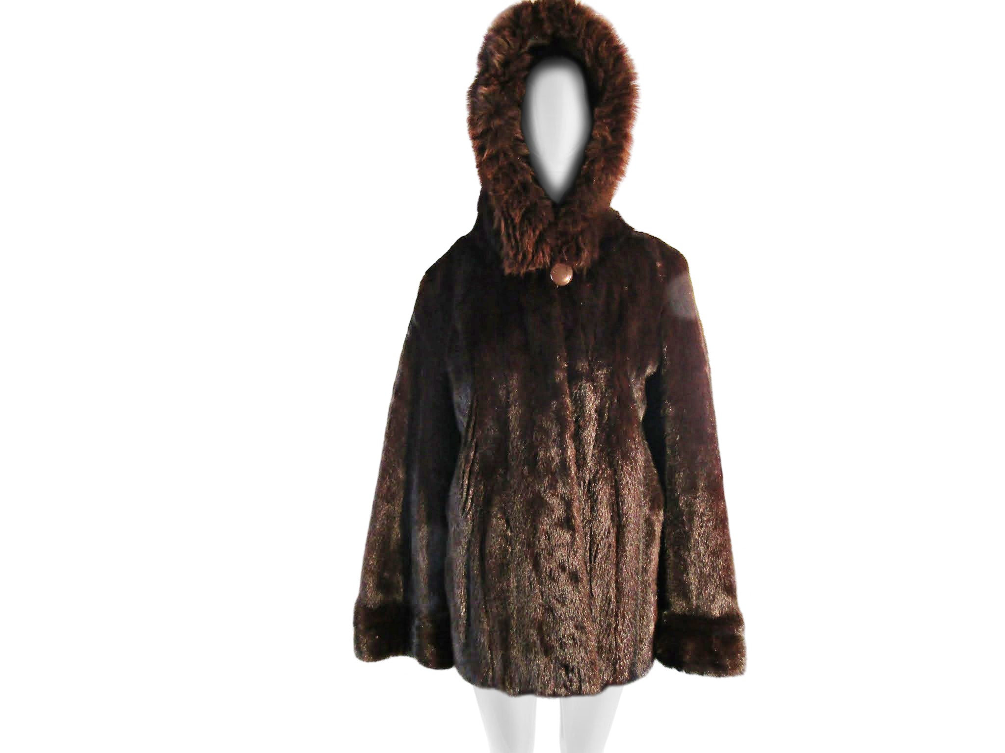 MAHOGANY MINK JACKET WITH FOX TRIM HOOD