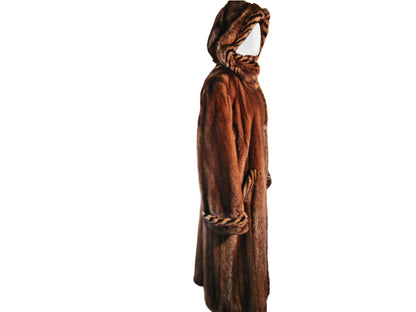 DEMI BUFF MINK COAT WITH HERRINGBONE TRIM TUX, HOOD, TURN BACK CUFF