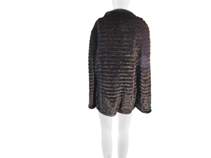 BLACK HORIZONTAL FITTED MINK JACKET, KNIT LINING, BANDED CUFFS