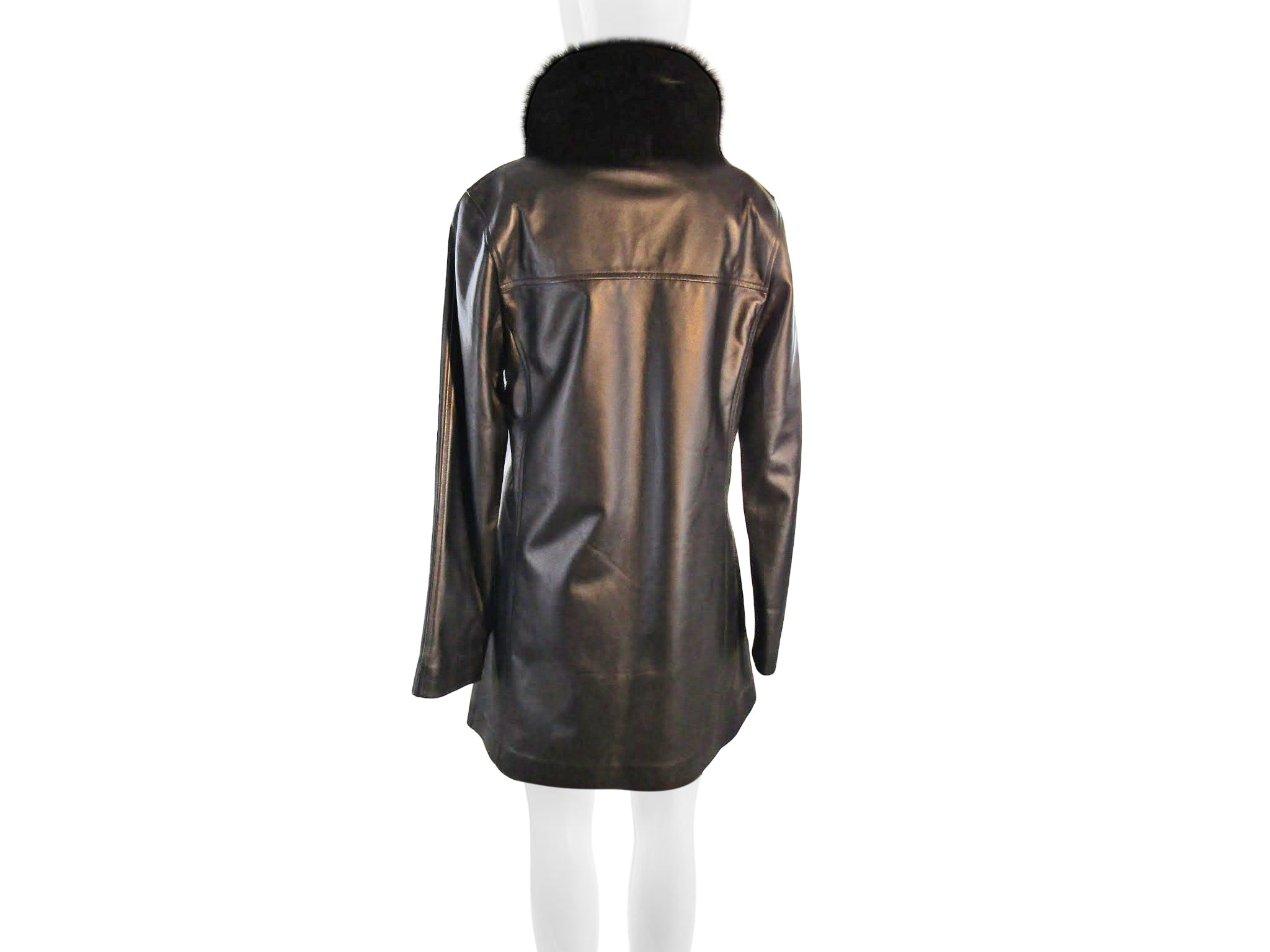 BLACK LEATHER REVERSIBLE TO WATER REPELLANT TAFETTA JACKET WITH FOX TUXEDO