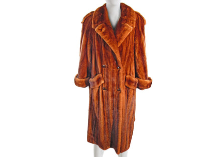 NATURAL WILD TYPE MINK POLO COAT W/ NOTCH COLLAR, EPILETS & MATCHING MINK TIE BELT