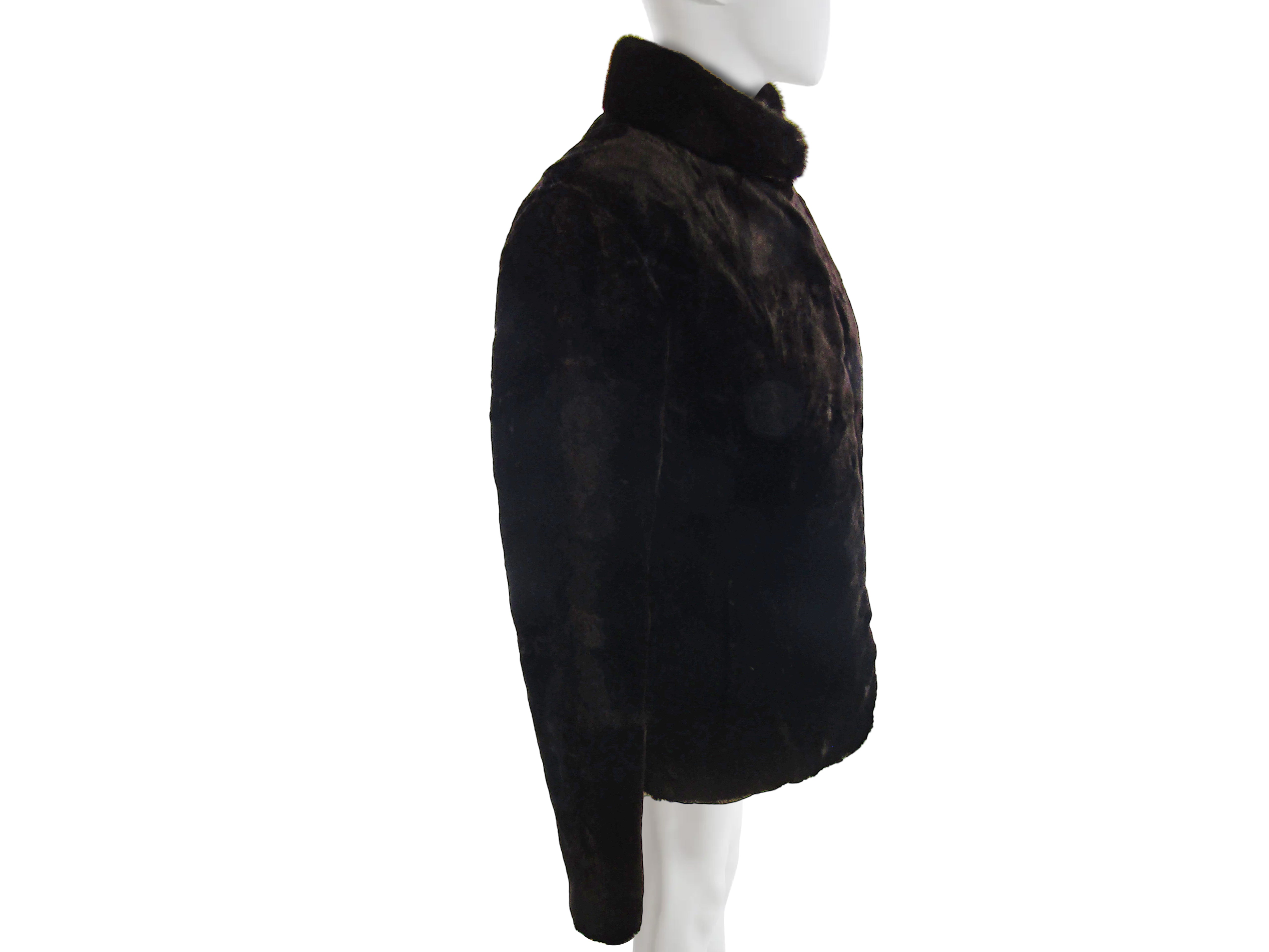 BLACK SHEARED MINK JACKET REVERSIBLE TO TAFETTA W/ LONG HAIR BLACK MINK STAND UP COLLAR