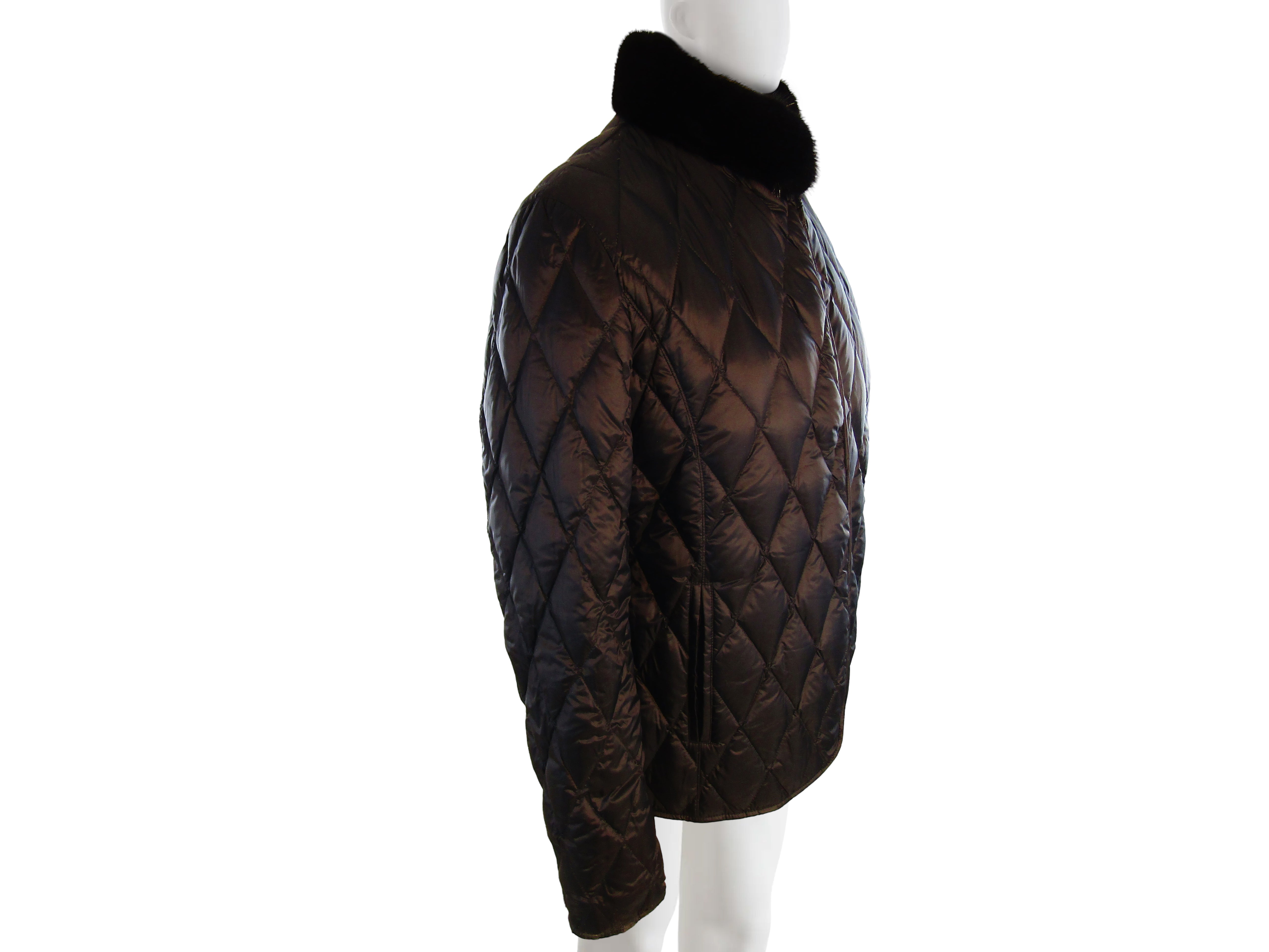 BLACK SHEARED MINK JACKET REVERSIBLE TO TAFETTA W/ LONG HAIR BLACK MINK STAND UP COLLAR