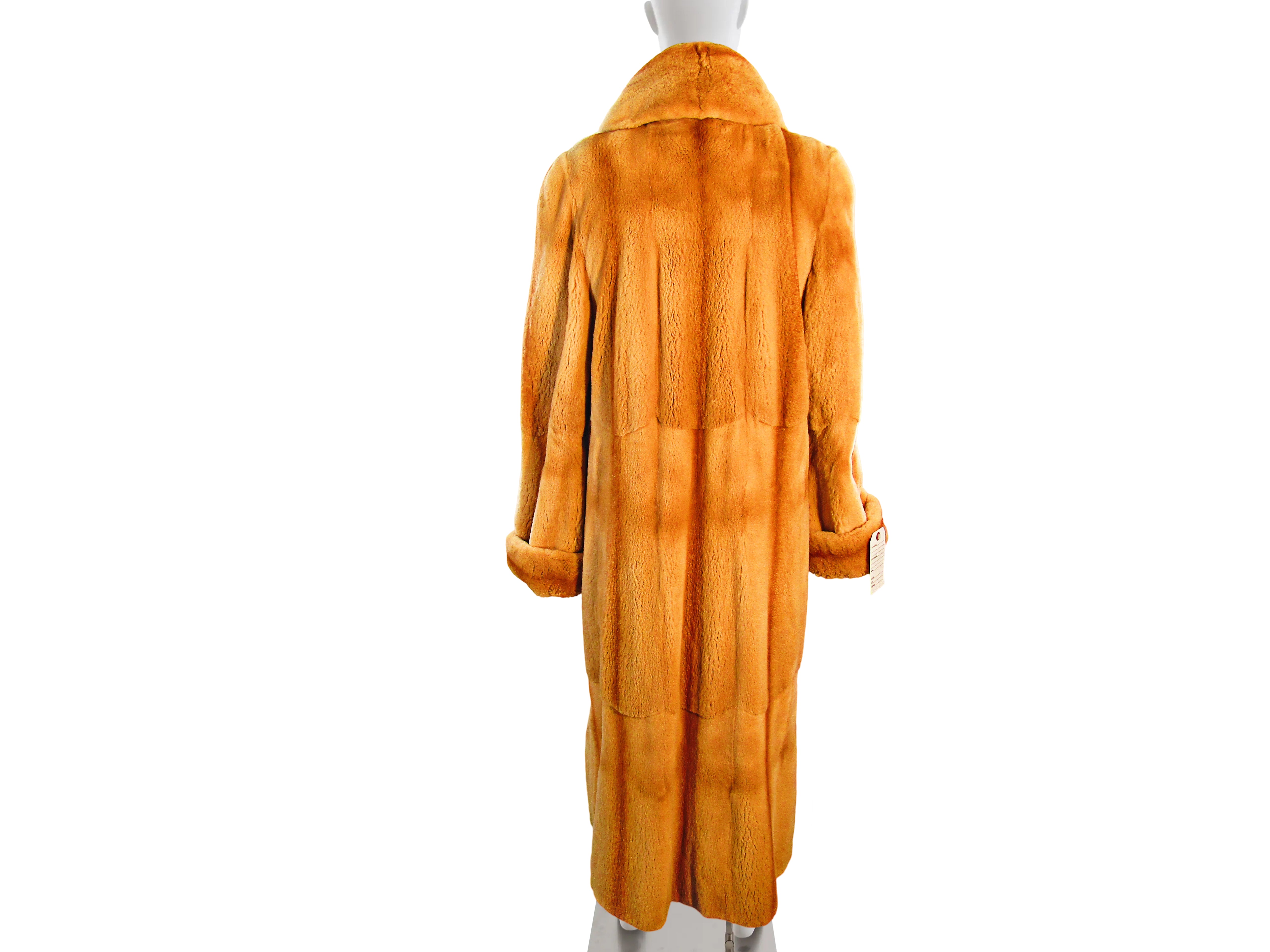 WHISKEY DYED PLUCKED MINK COAT REVERSIBLE TO TAFETTA W/ GATHERED COLLAR & TURN BACK CUFFS