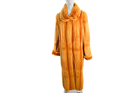 WHISKEY DYED PLUCKED MINK COAT REVERSIBLE TO TAFETTA W/ GATHERED COLLAR & TURN BACK CUFFS