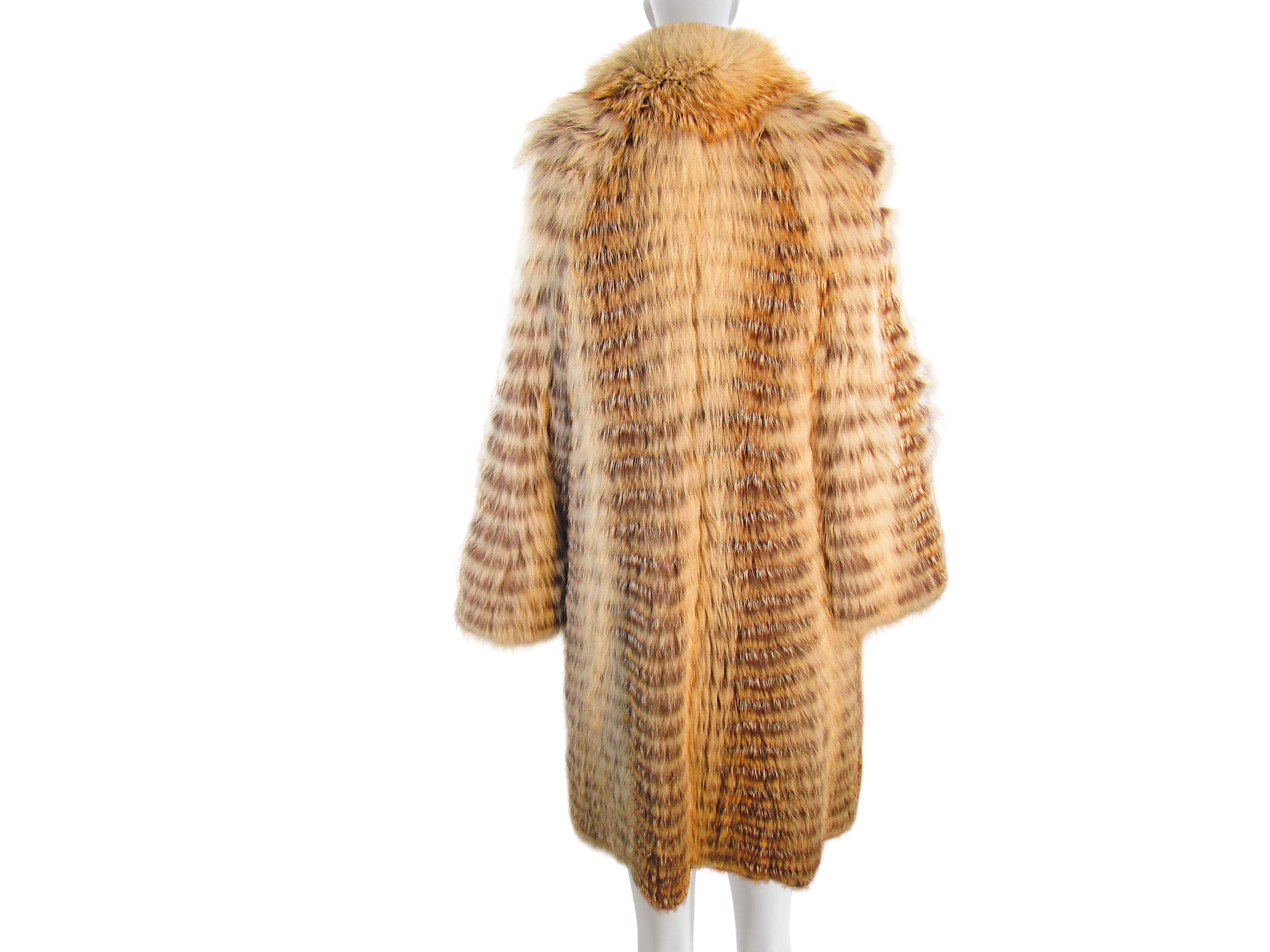 NATURAL GOLDEN ISLAND FOX FEATHERED 7/8 COAT W/ KNIT LINER & STAND UP COLLAR