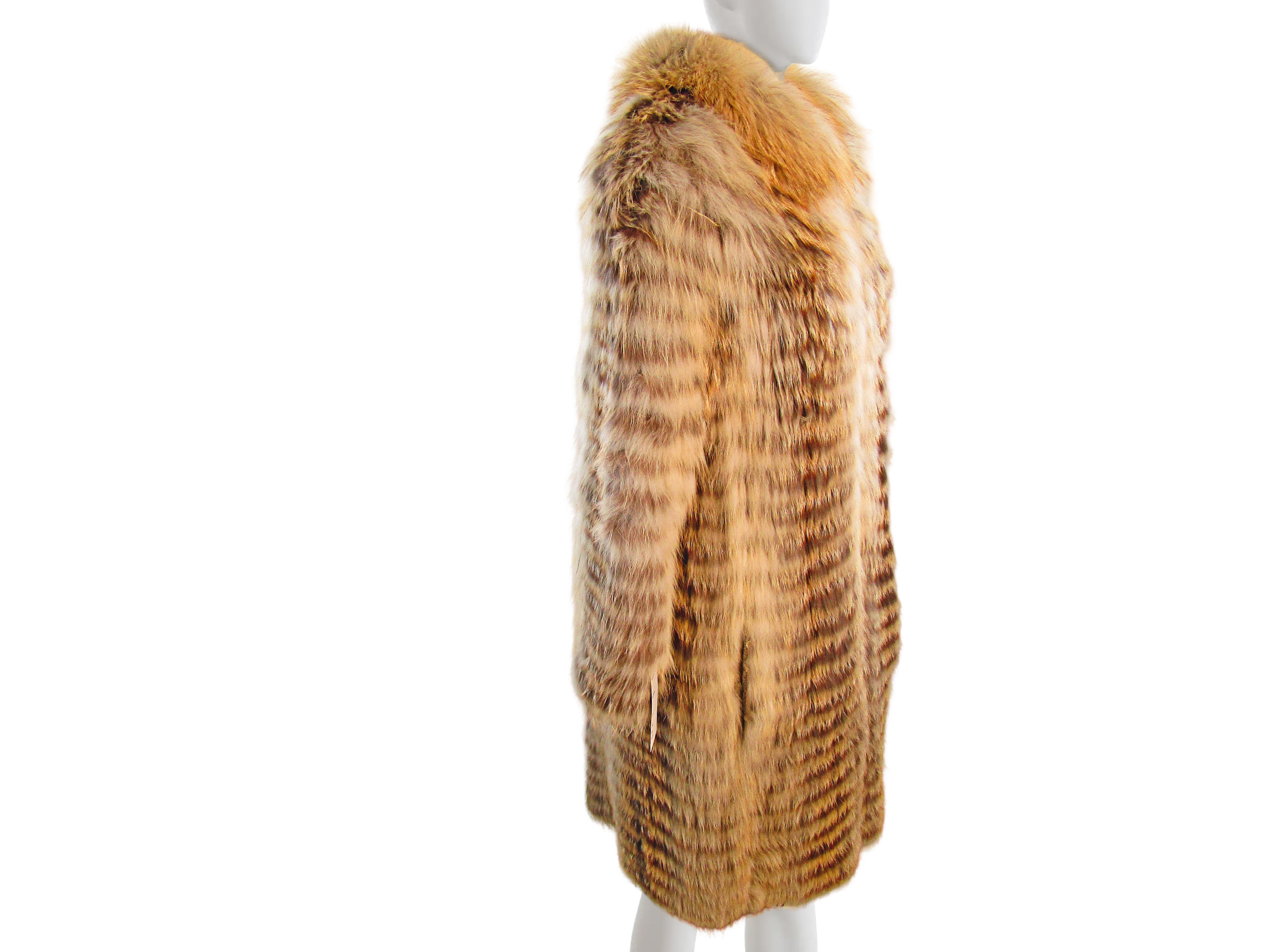 NATURAL GOLDEN ISLAND FOX FEATHERED 7/8 COAT W/ KNIT LINER & STAND UP COLLAR