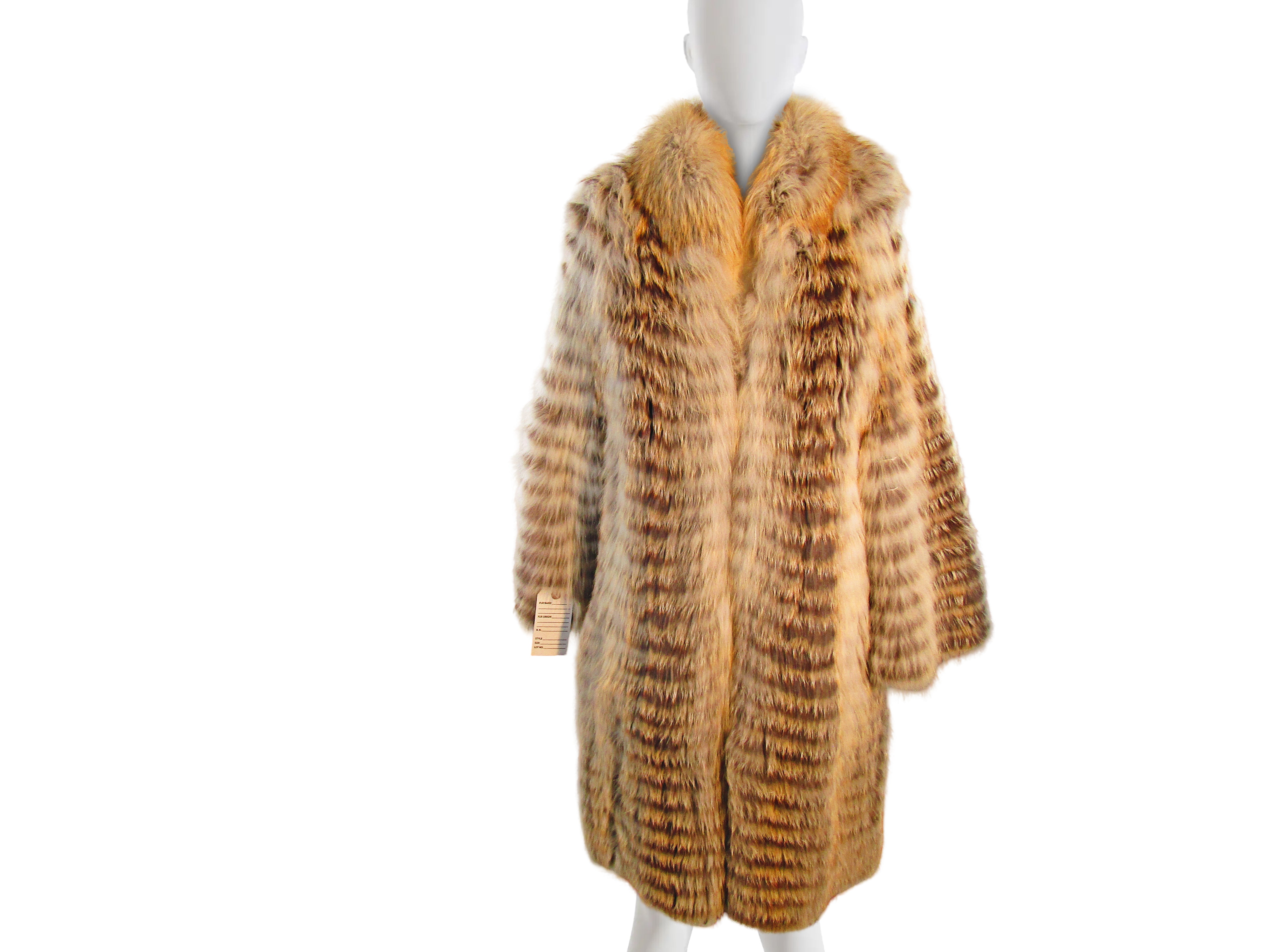 NATURAL GOLDEN ISLAND FOX FEATHERED 7/8 COAT W/ KNIT LINER & STAND UP COLLAR