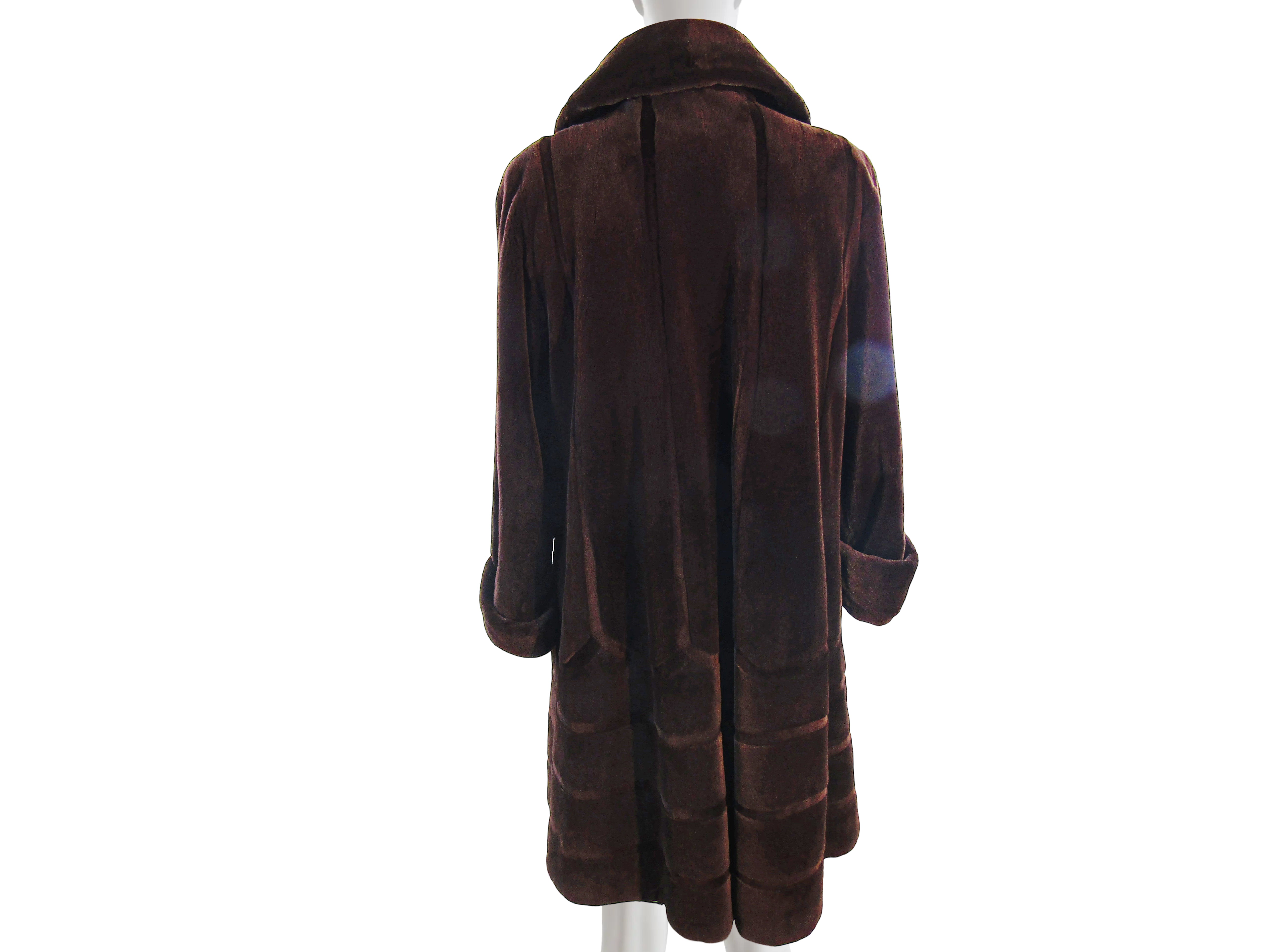 DYED BROWN SHEARED MINK 7/8 COAT W/ WING COLLAR, TURN BACK CUFFS & DIRECTIONAL INSERTS