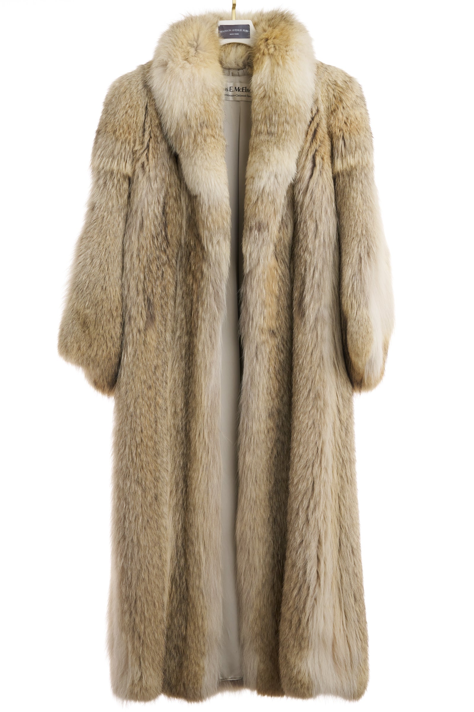 PRE-OWNED NATURAL COYOTE COAT W/ SHAWL COLLAR