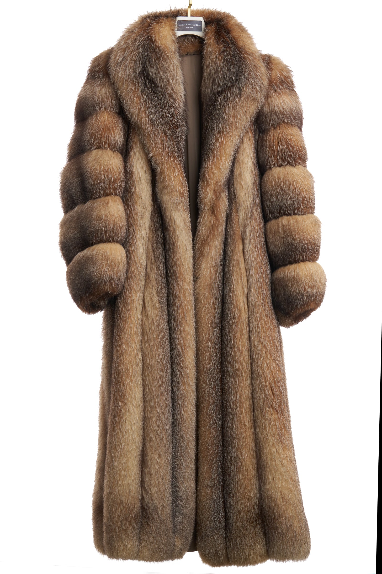 PRE-OWNED DYED CRYSTAL FOX COAT W/ SHAWL COLLAR & HORIZONTAL SLEEVES