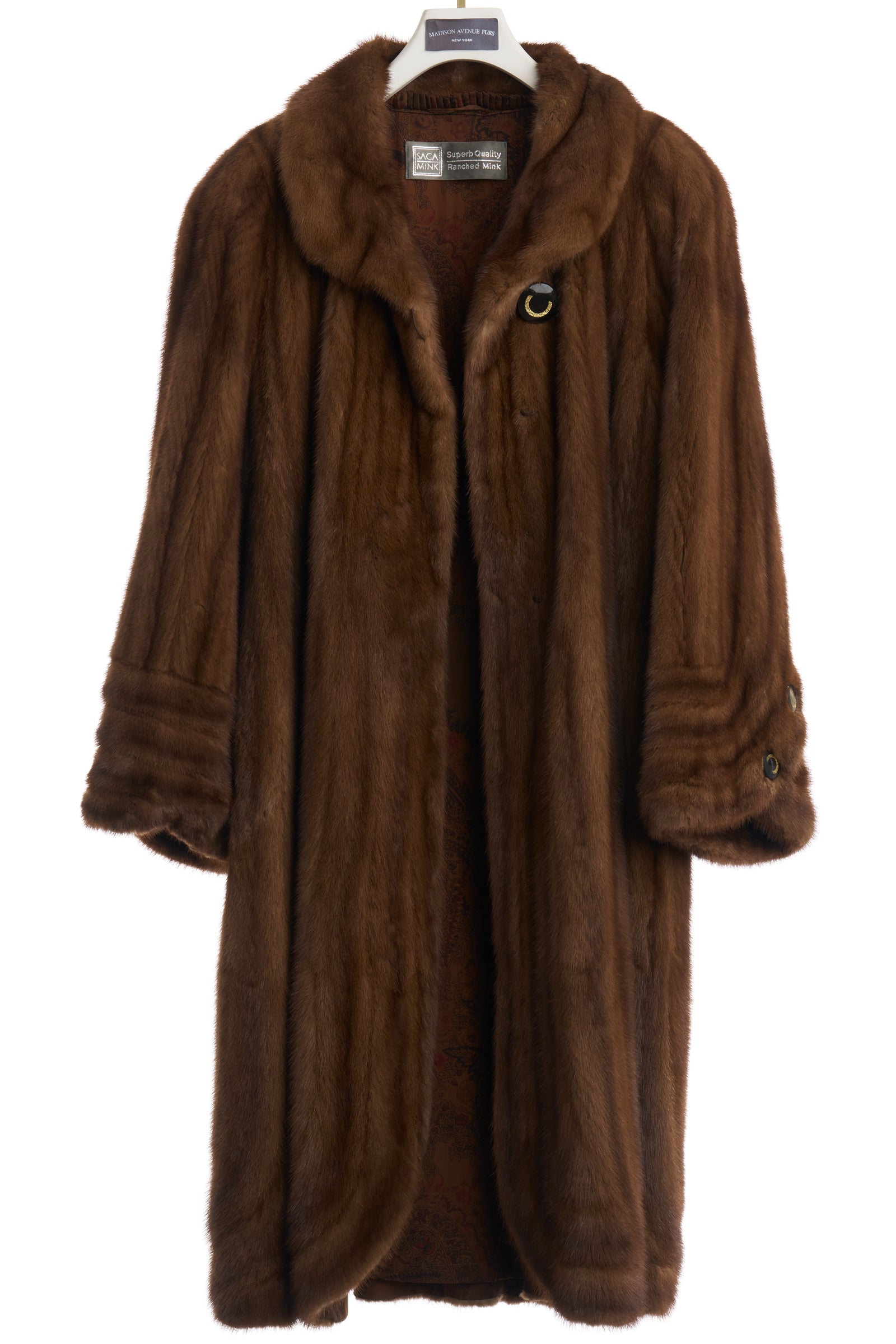 PRE-OWNED NATURAL DEMI BUFF MINK DIRECTIONAL 7/8 COAT W/ SHAWL COLLAR