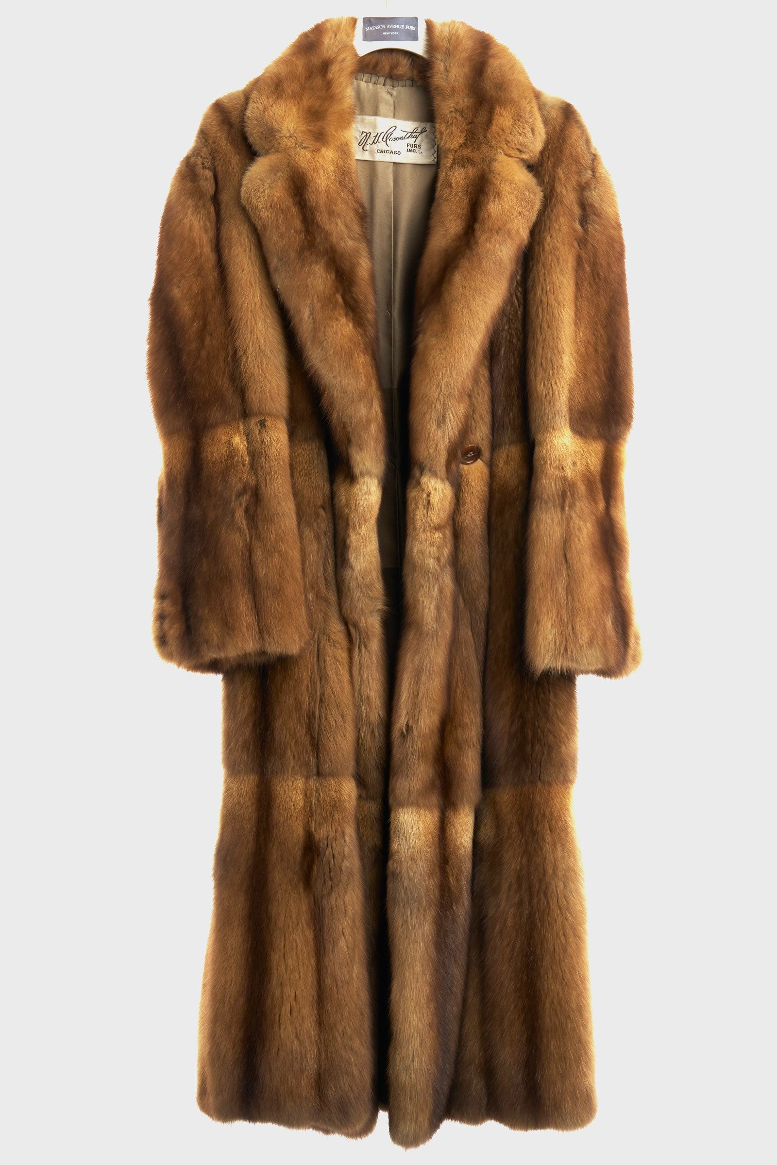 PRE-OWNED NATURAL RUSSIAN GOLDEN SABLE SKIN ON SKIN COAT W/ NOTCH COLLAR
