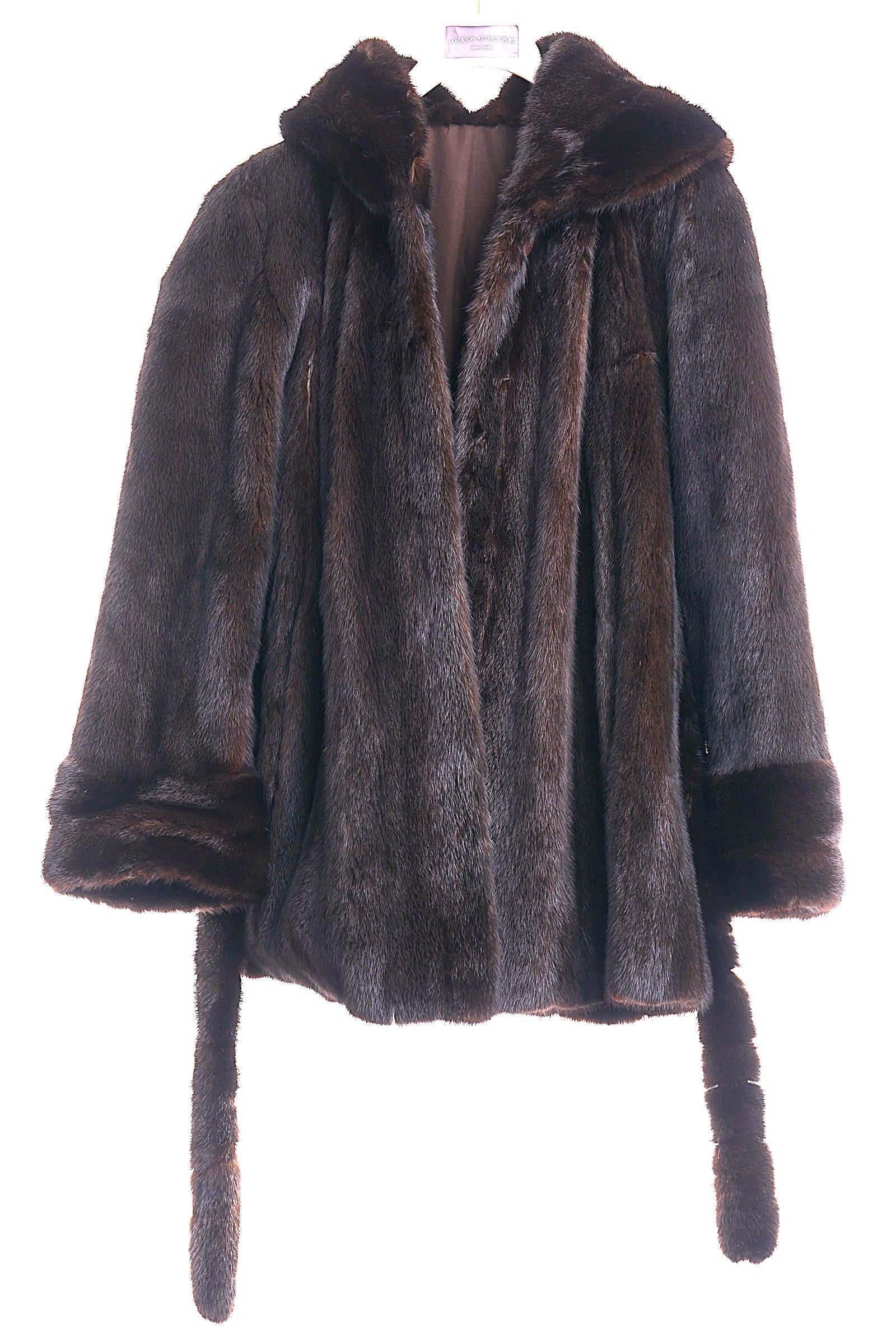 PRE-OWNED NATURAL RANCH MINK STROLLER W/ ATTACHED HOOD & MATCHING TIE BELT