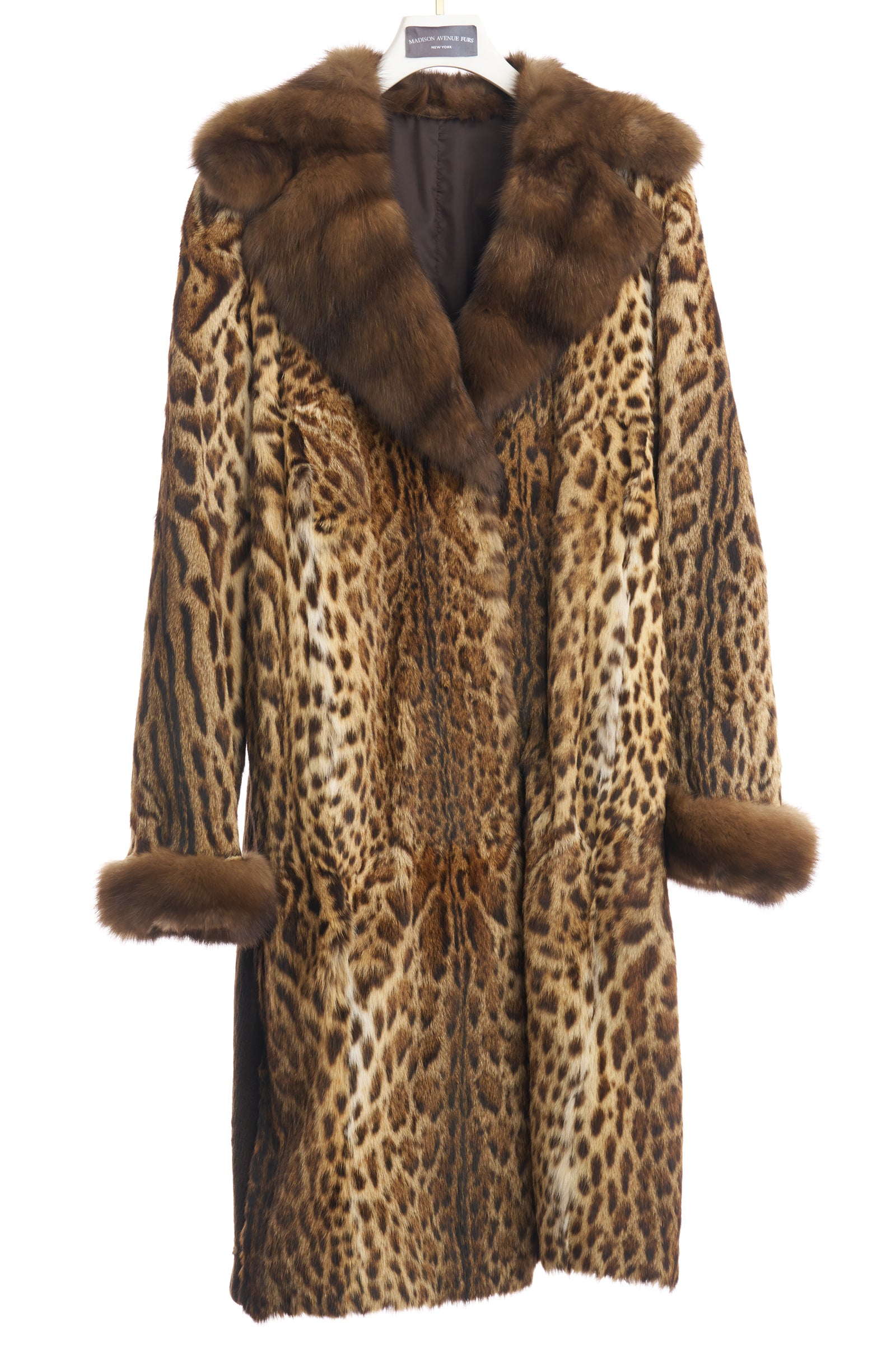 PRE-OWNED LIPPI CAT 7/8 COAT W/ SHEARED MINK & RUSSIAN SABLE COLLAR & CUFFS