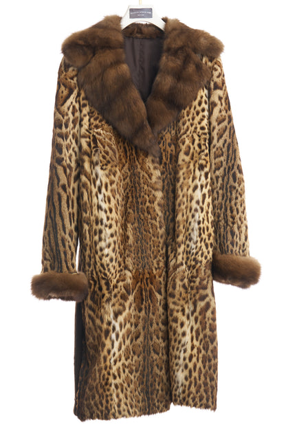 PRE-OWNED LIPPI CAT 7/8 COAT W/ SHEARED MINK & RUSSIAN SABLE COLLAR & CUFFS
