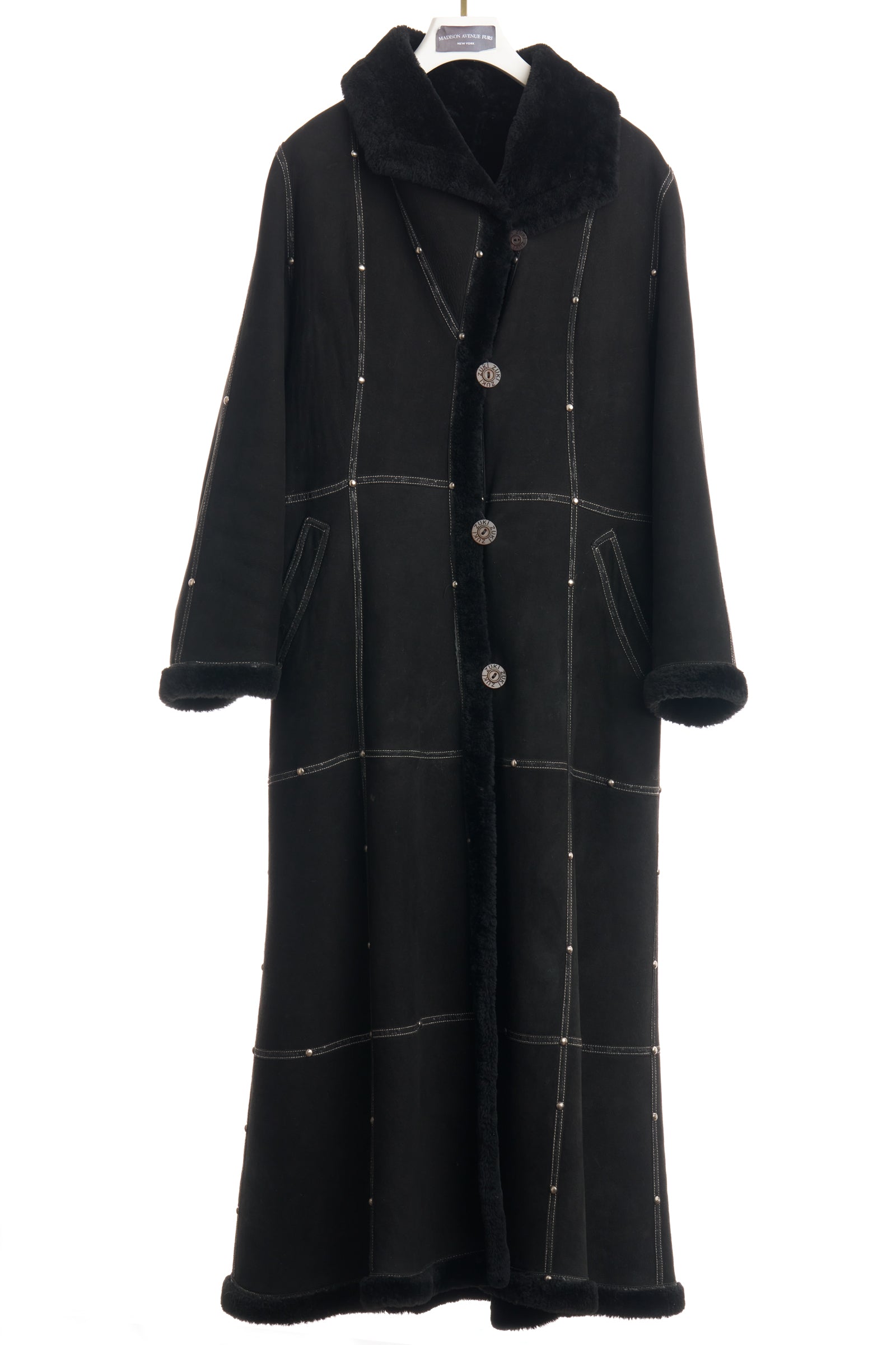 PRE-OWNED BLACK ZUKI SHEARLING COAT W/METAL STUDS