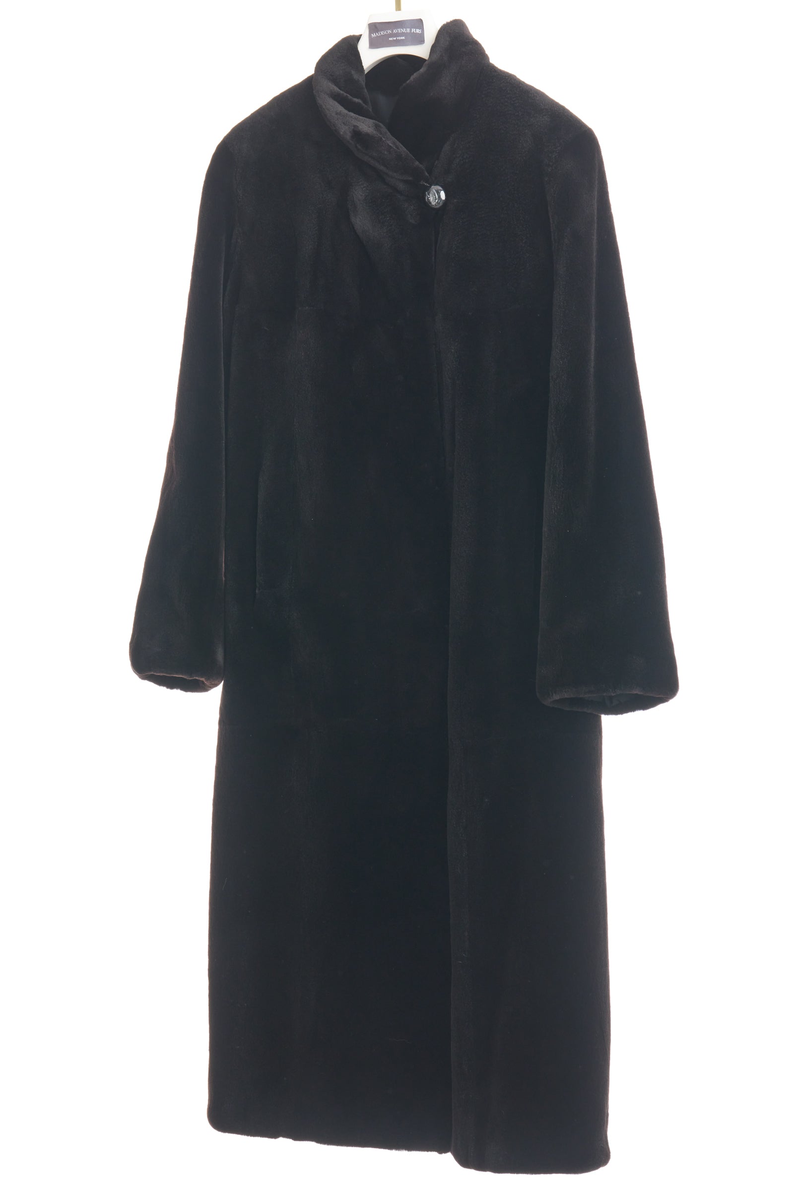 PRE-OWNED BLACK SHEARED MINK COAT REVERSIBLE TO TAFFETA