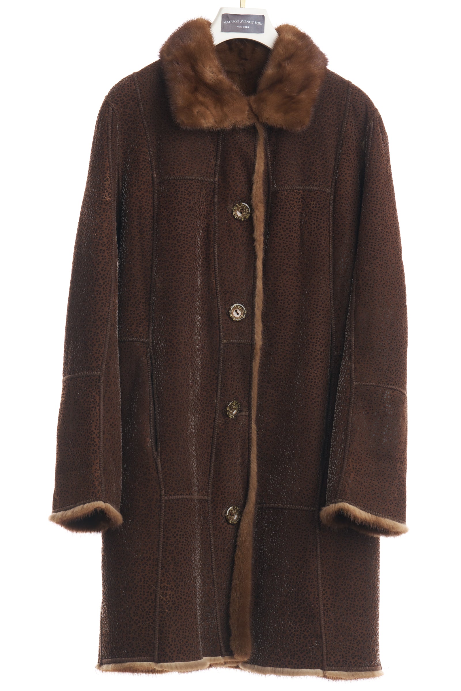 PRE-OWNED NATURAL DEMI BUFF MINK REVERSIBLE TO NAPA LEATHER (J.MENDEL)