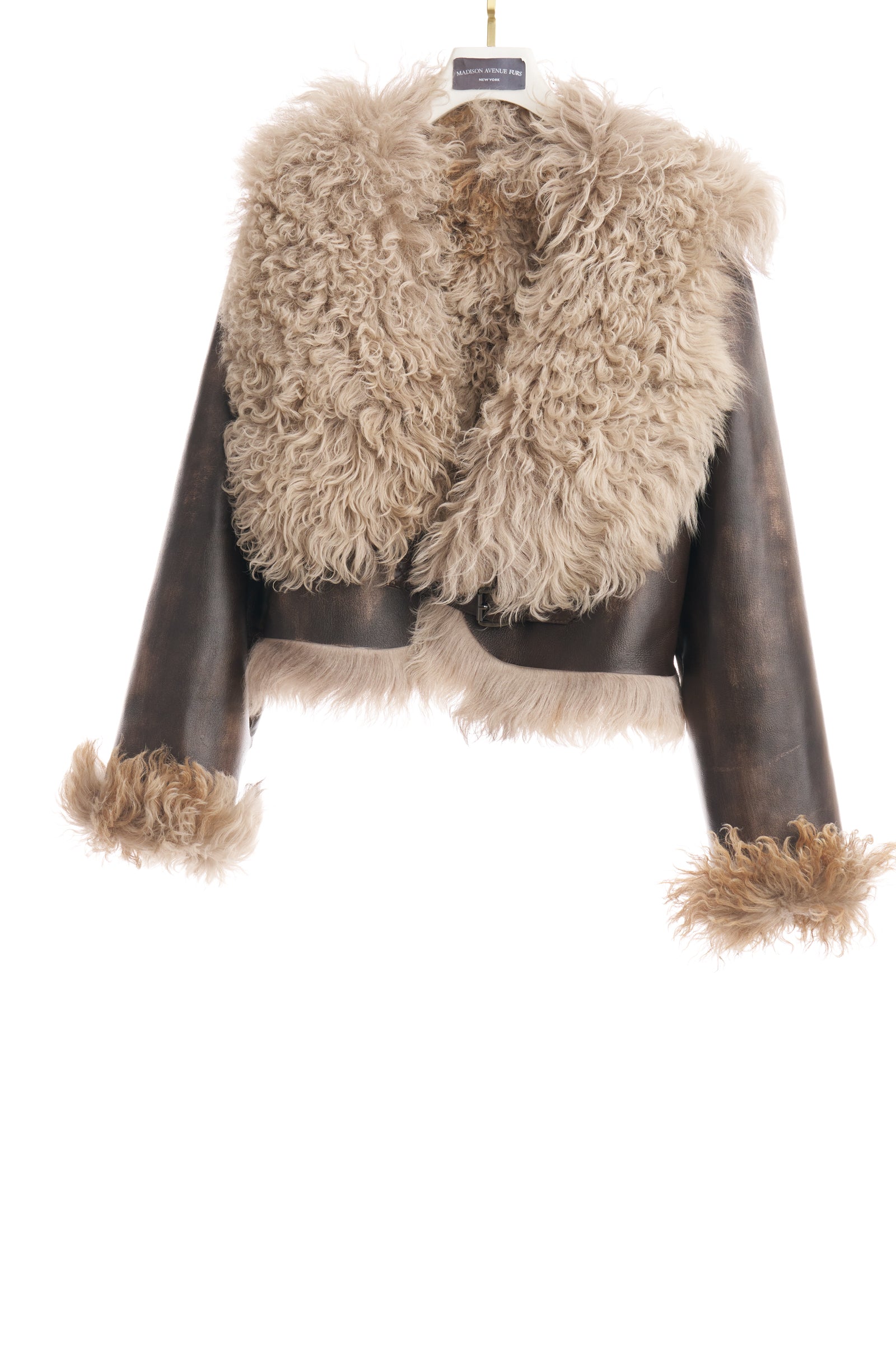 RUSTIC BROWN LAMB SHORT JACKET W/ BUCKLE CLOSURE