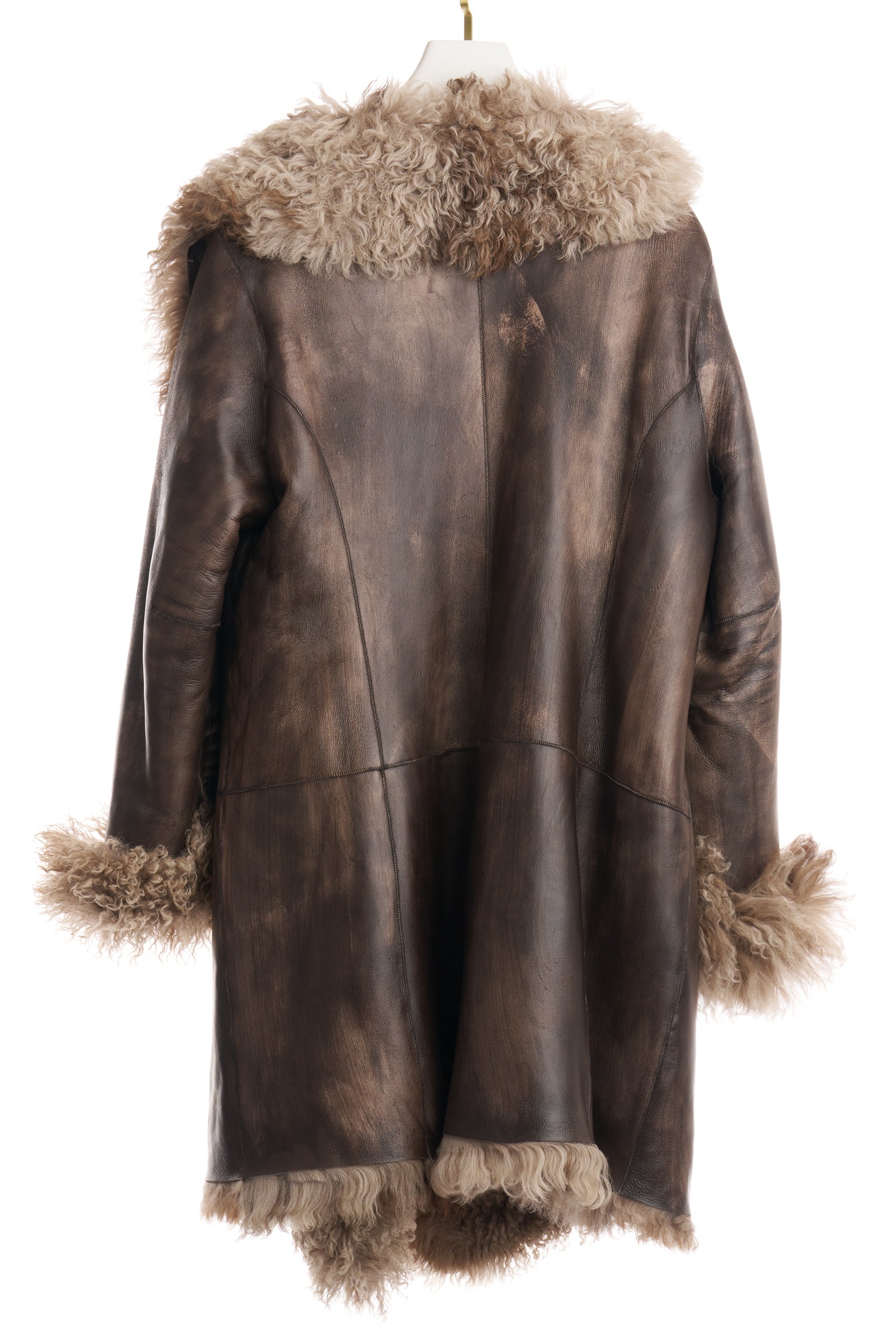 RUSTIC BROWN LAMB SHORT COAT W/ LEATHER TIES