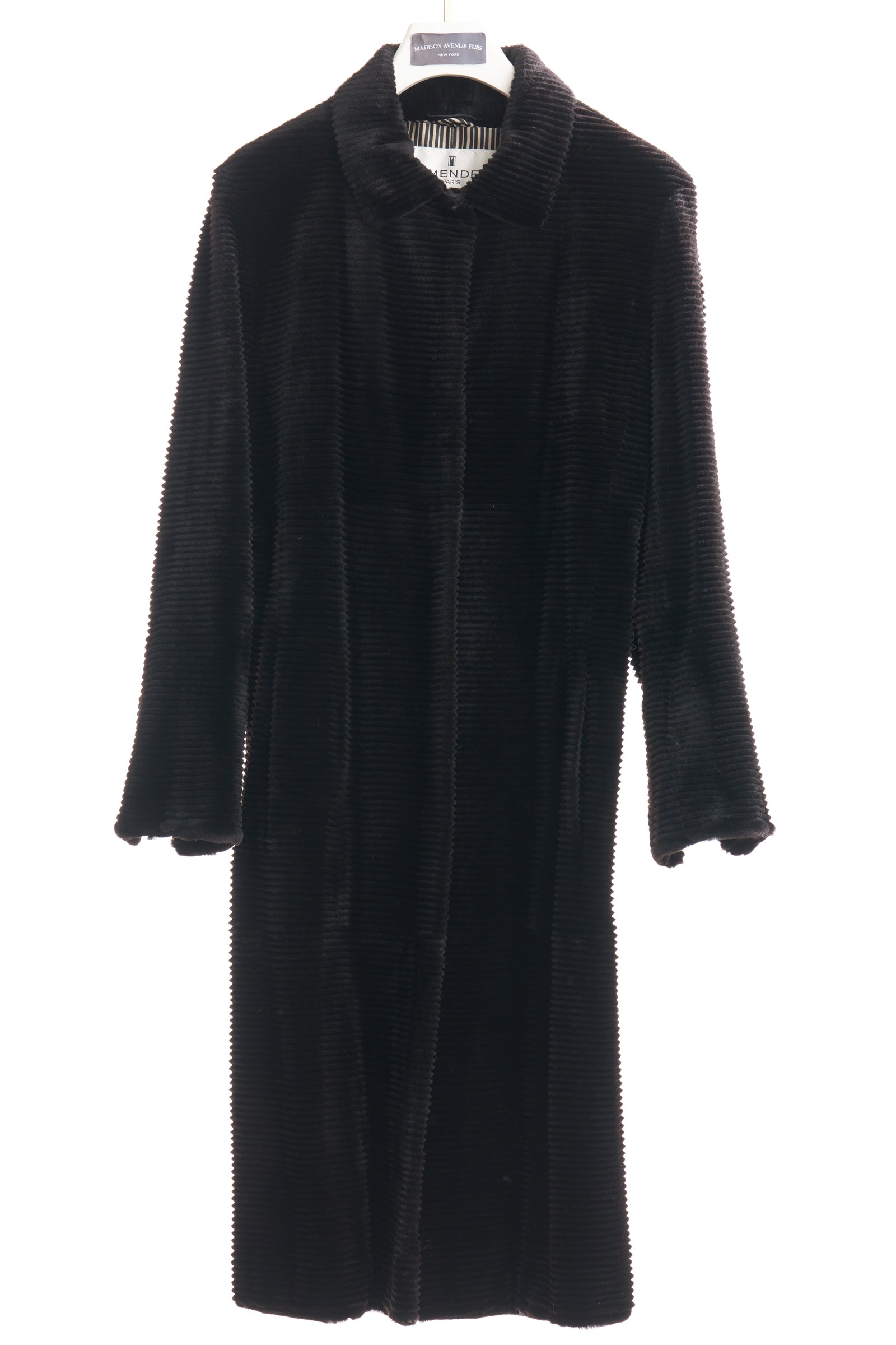 PRE-OWNED DYED BLACK SHEARED  & GROOVED MINK SHORT COAT (J.MENDEL)