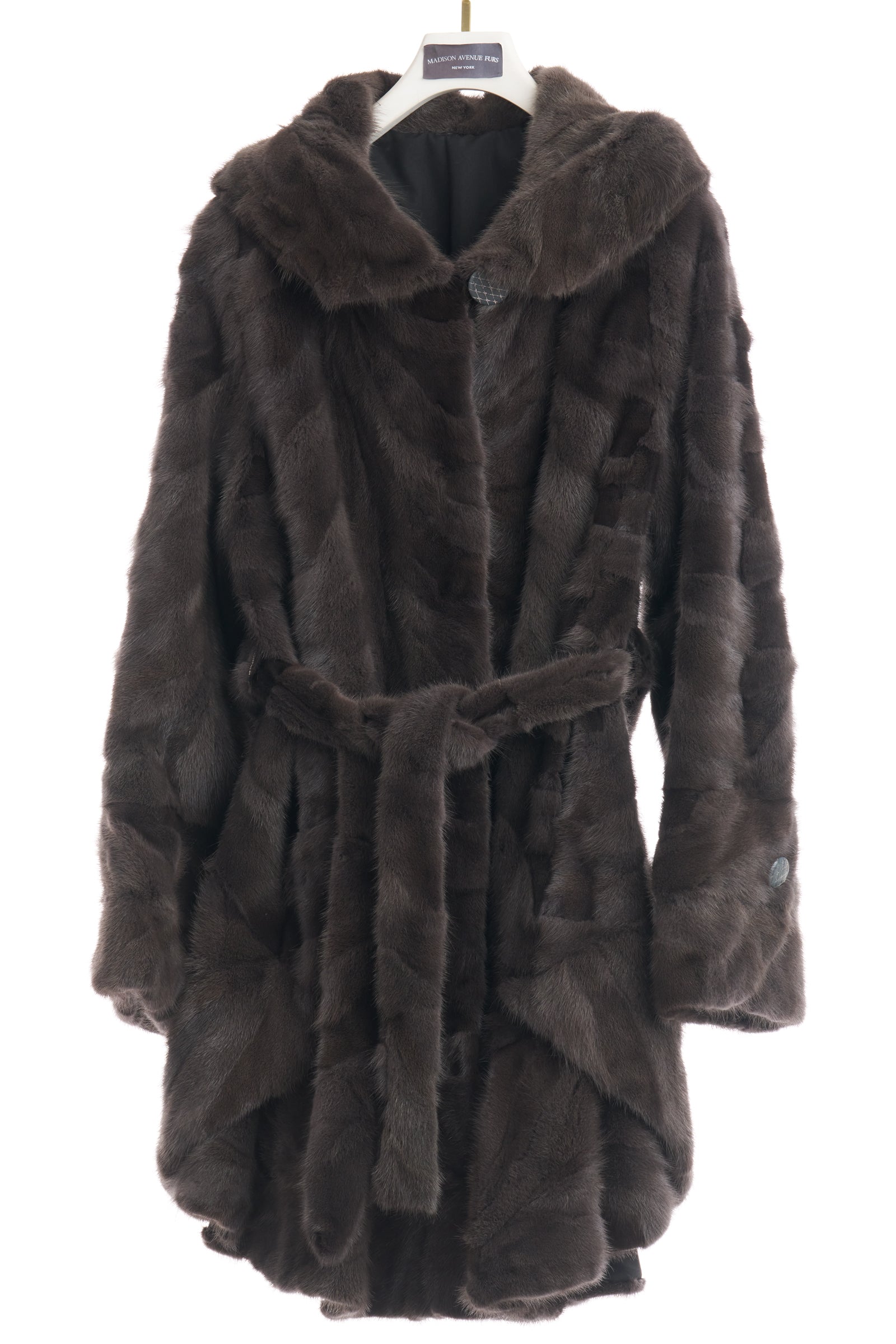 GREY MINK PAW HOODED SWING W/ BELT