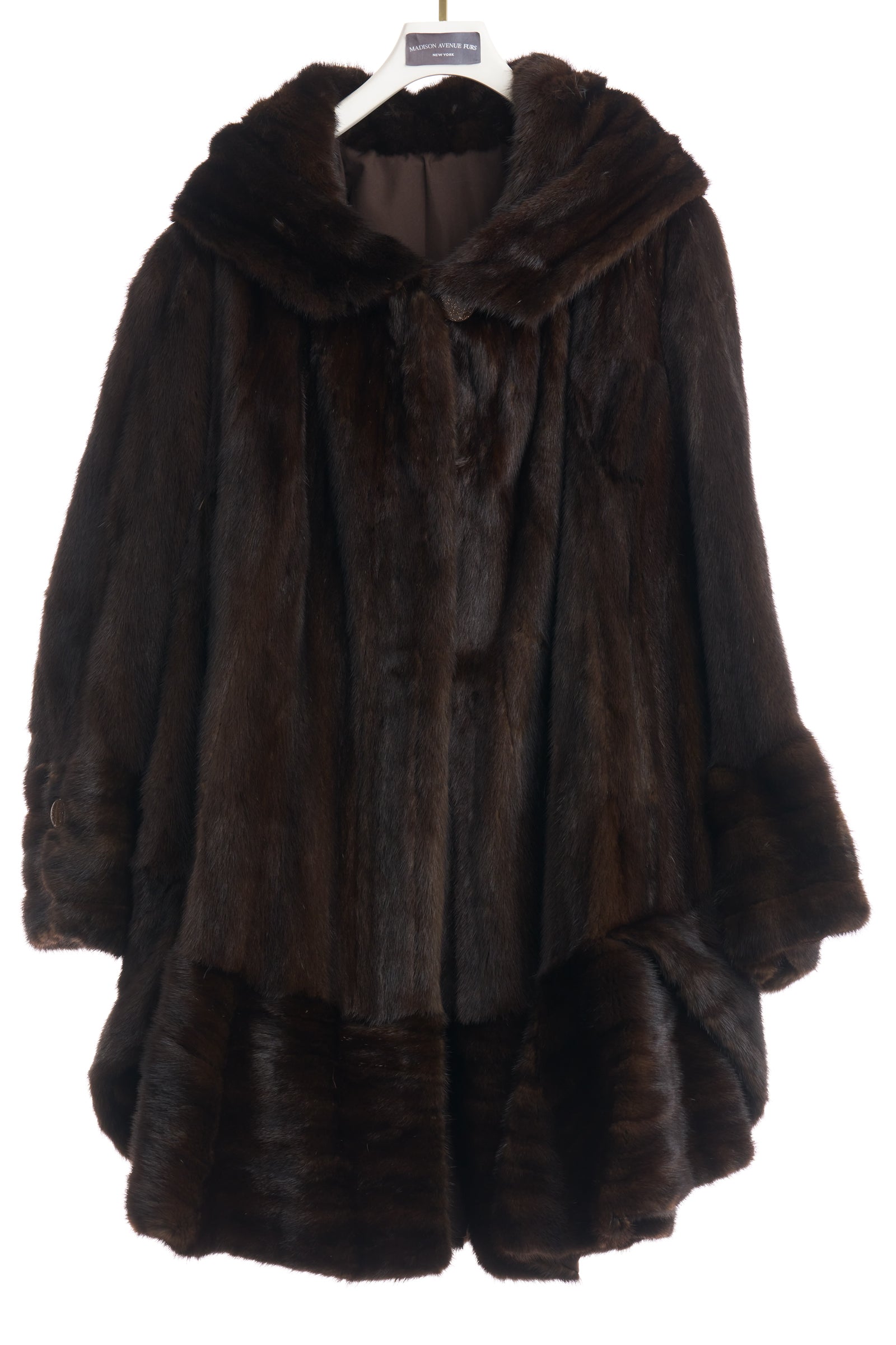 PRE-OWNED NATURAL MAHOGANY MINK HOODED FLOUNCY SWING / BELT