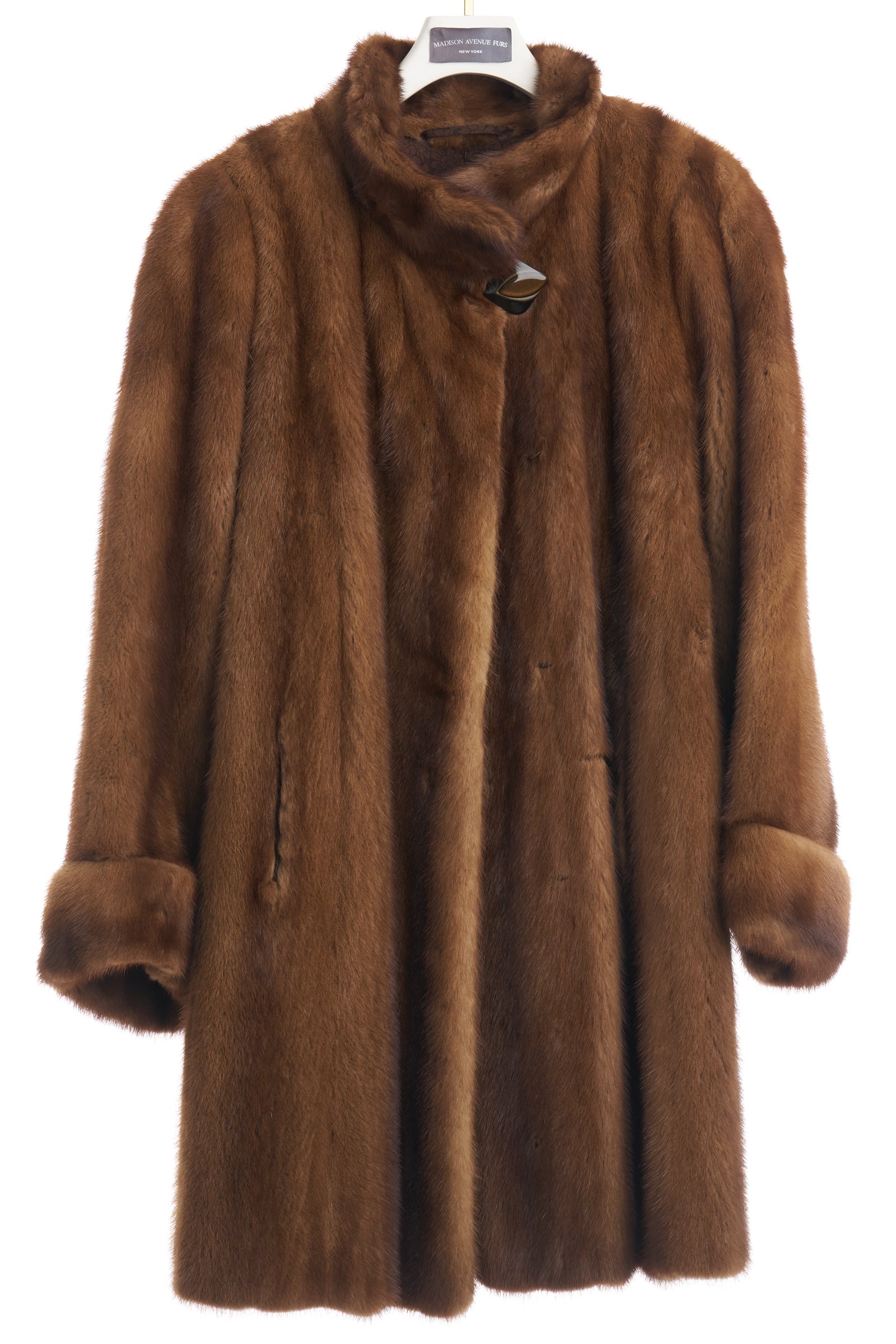 PRE-OWNED DEMI BUFF MINK 3/4 SWING W/ SHAWL COLLAR & TURN BACK CUFFS
