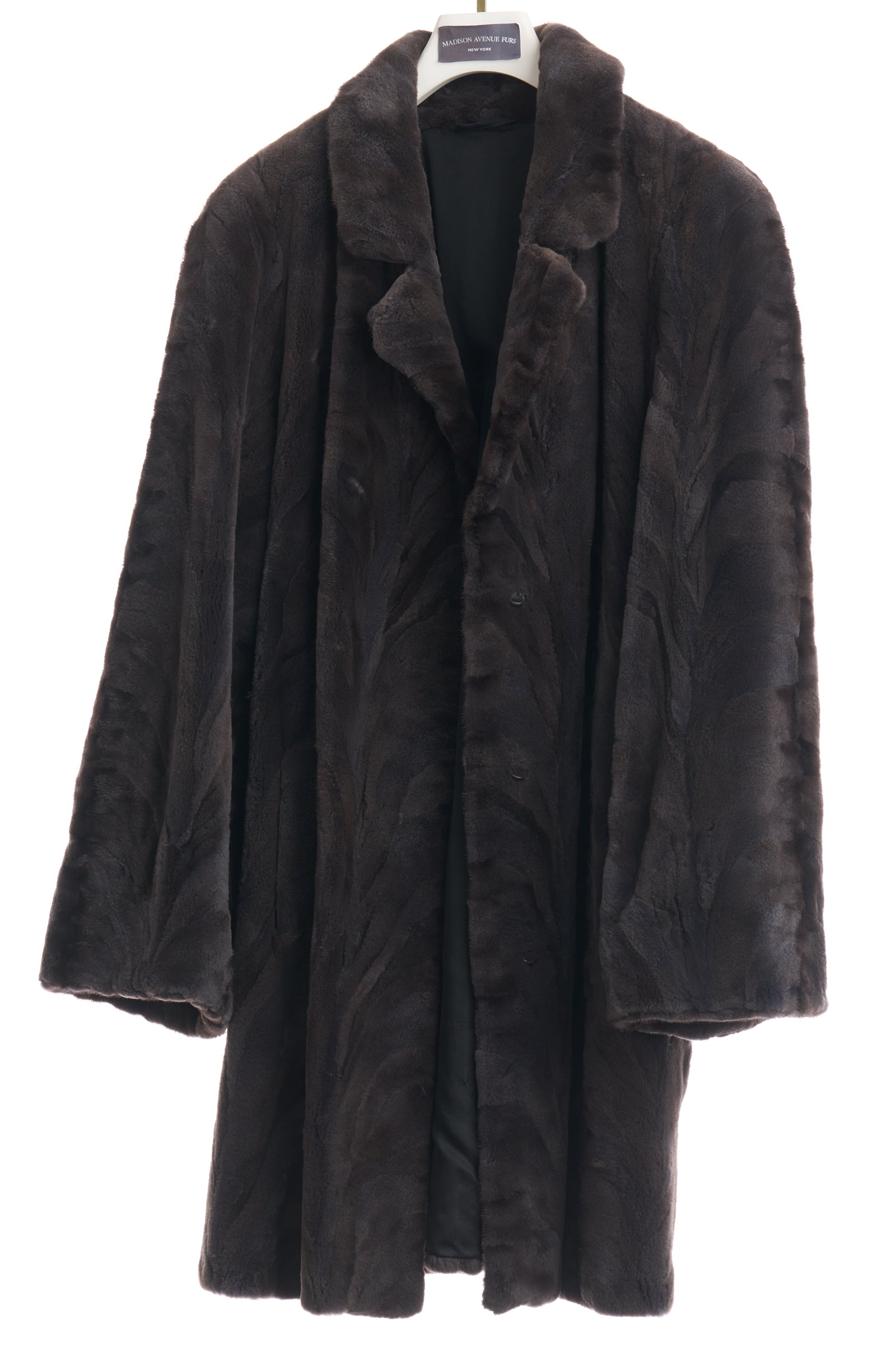 PRE-OWNED GREY SHEARED MINK PAW 3/4 JACKET W/NOTCH COLLAR