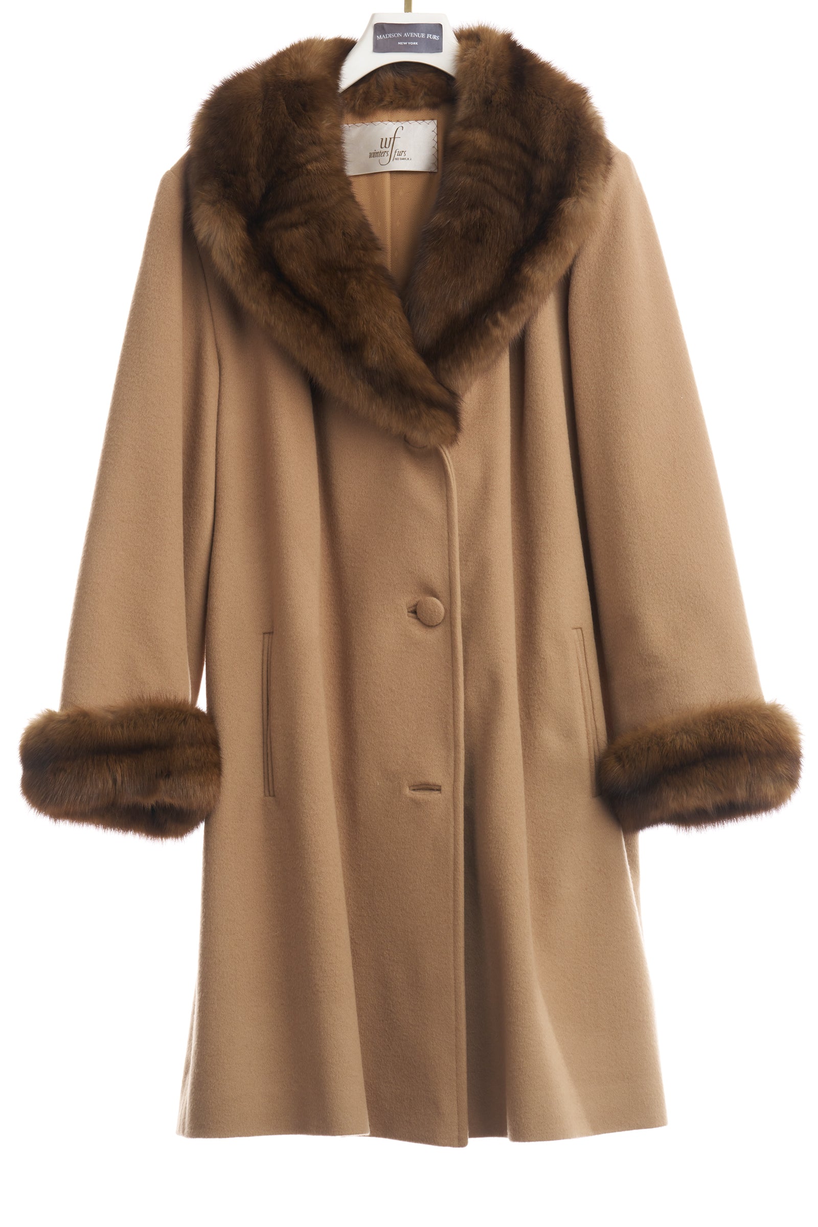 PRE-OWNED LORO PIANA CAMEL CASHMERE 3/4 JACKET W/ SABLE COLLAR & CUFFS