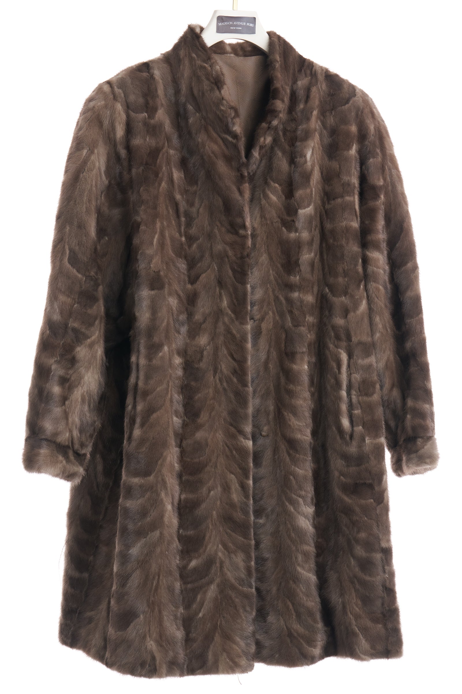 PRE-OWNED BLUE IRIS MINK PAW 3/4 JACKET W/ WING COLLAR & BAND CUFF