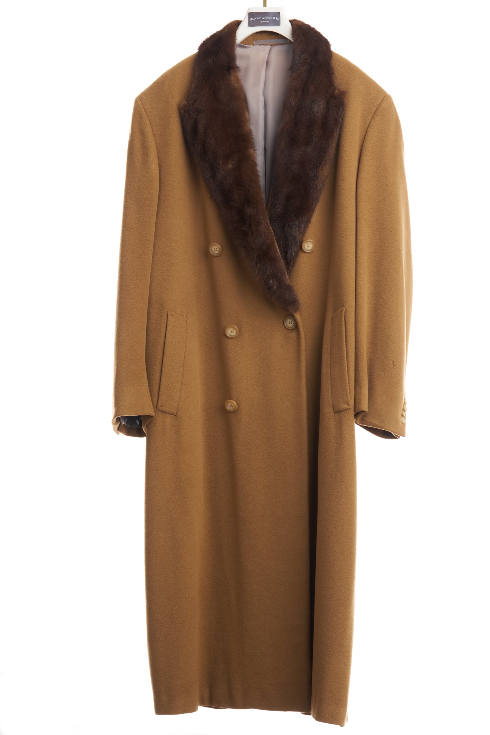 PRE-OWNED MEN'S LORO PIANA CASHMERE COAT W/DEMI BUFF MINK COLLAR