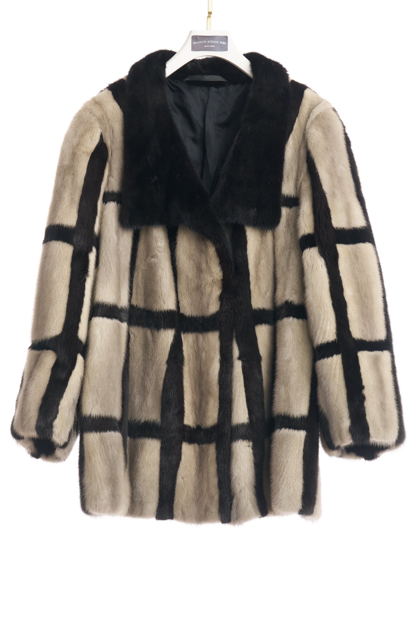 PRE-OWNED SAPPHIRE  & BLACK MINK PANELED MINK JACKET W/ WING COLLAR