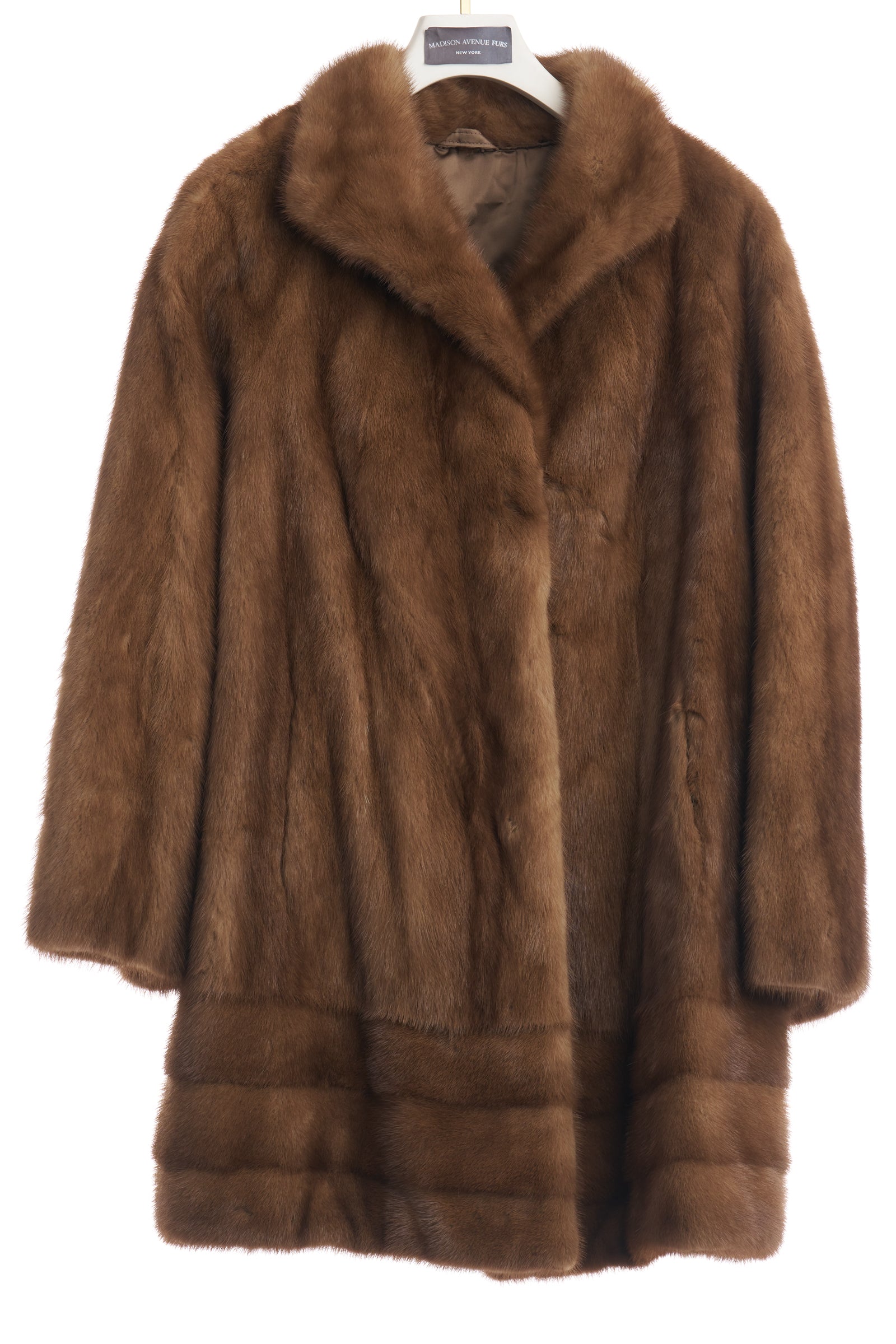 PRE-OWNED PASTEL MINK 3/4 JACKET W/ HORIZONTAL BORDER & WING COLLAR