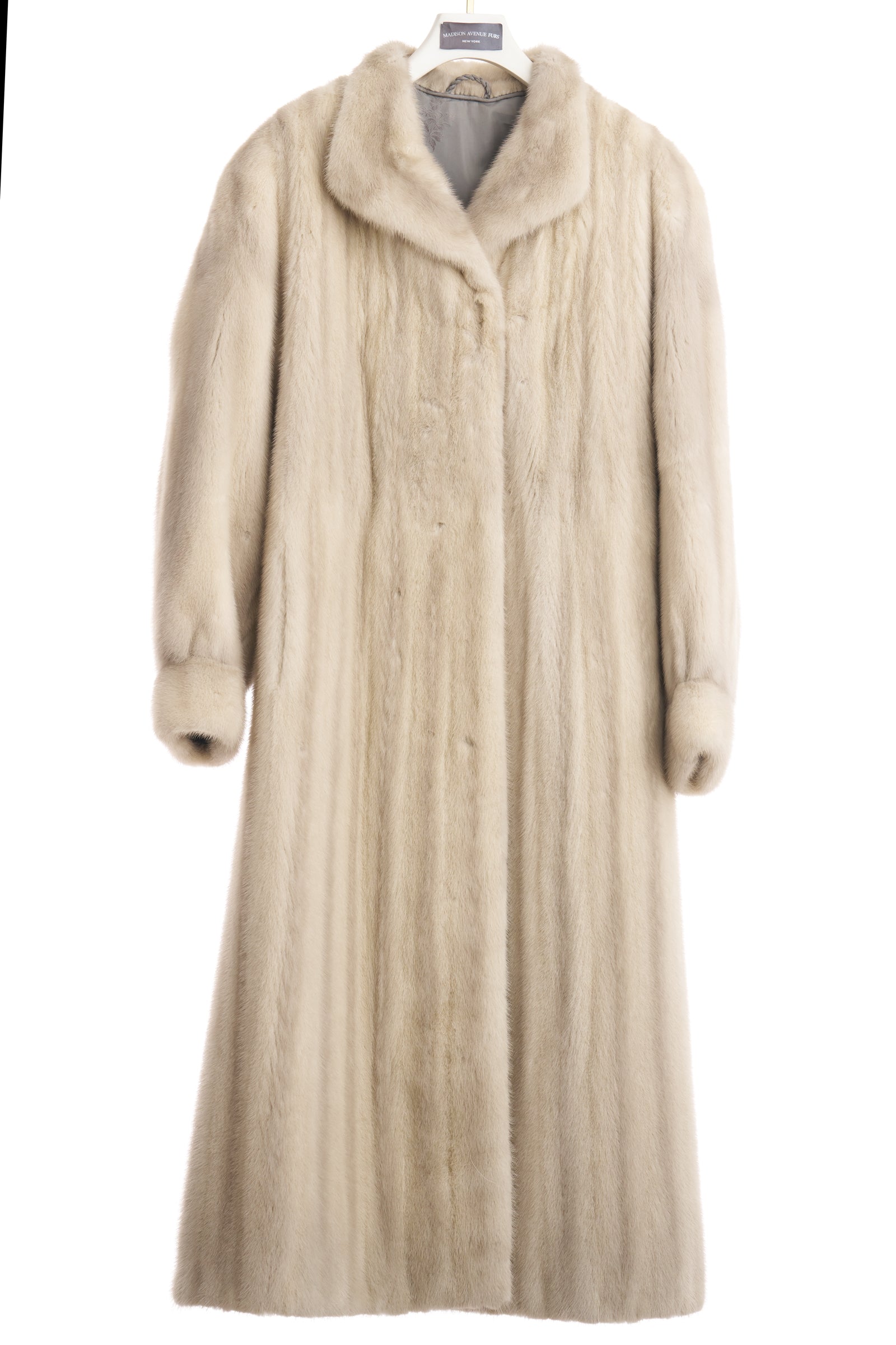 PRE-OWNED NATURAL AZURENE MINK COAT W/ WING COLLAR & BAND CUFFS