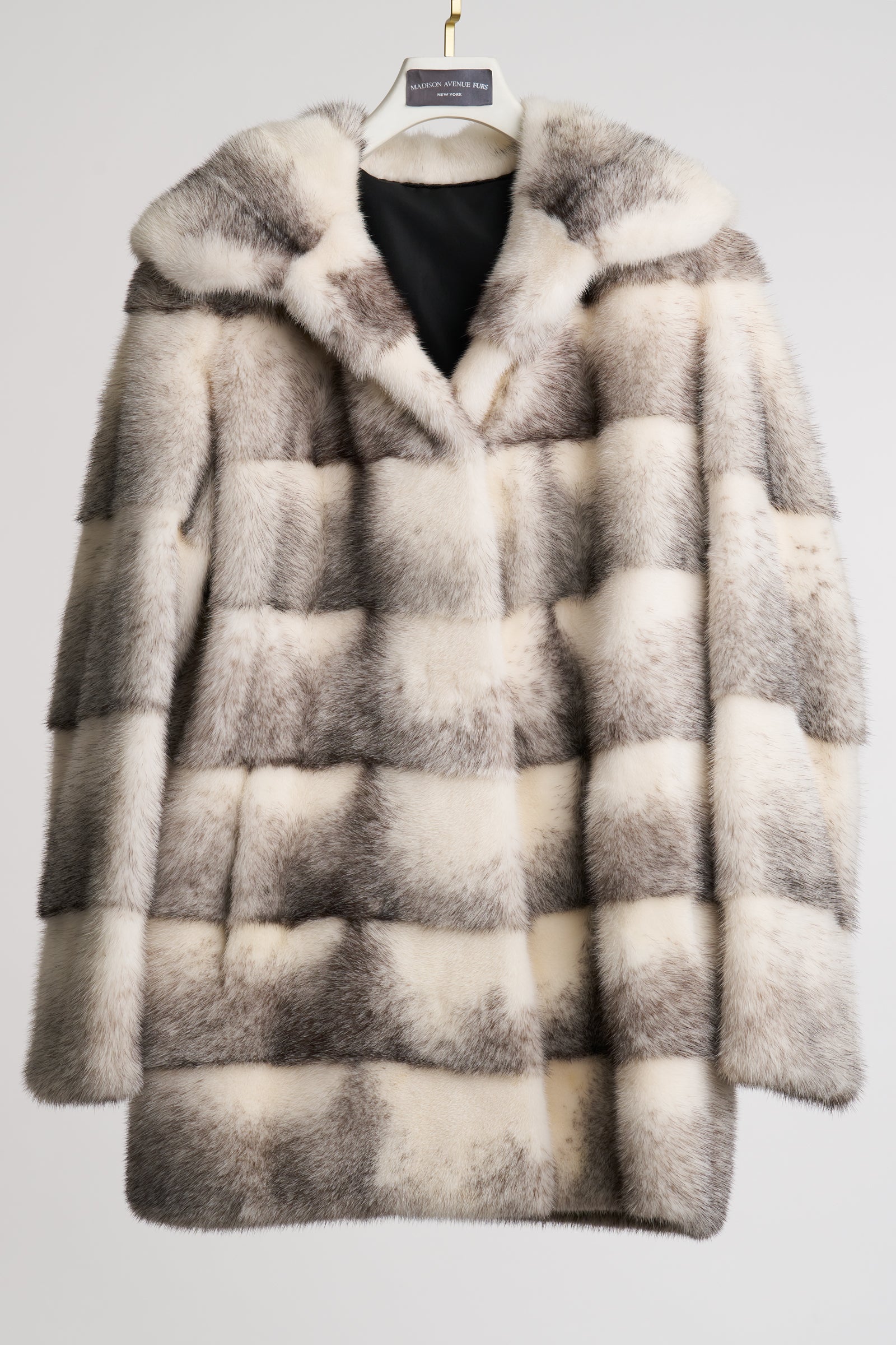 NATURAL BLACK CROSS MINK HOODED JACKET