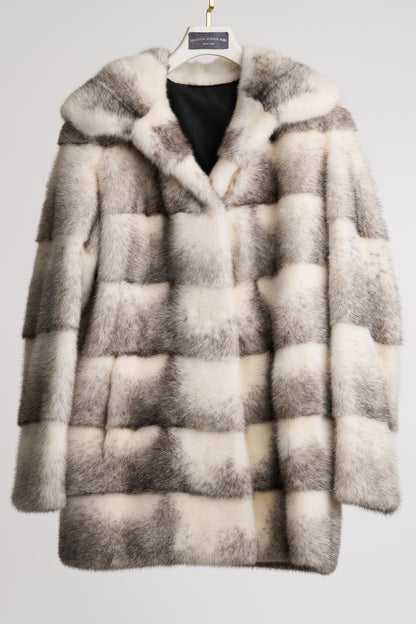 NATURAL BLACK CROSS MINK HOODED JACKET