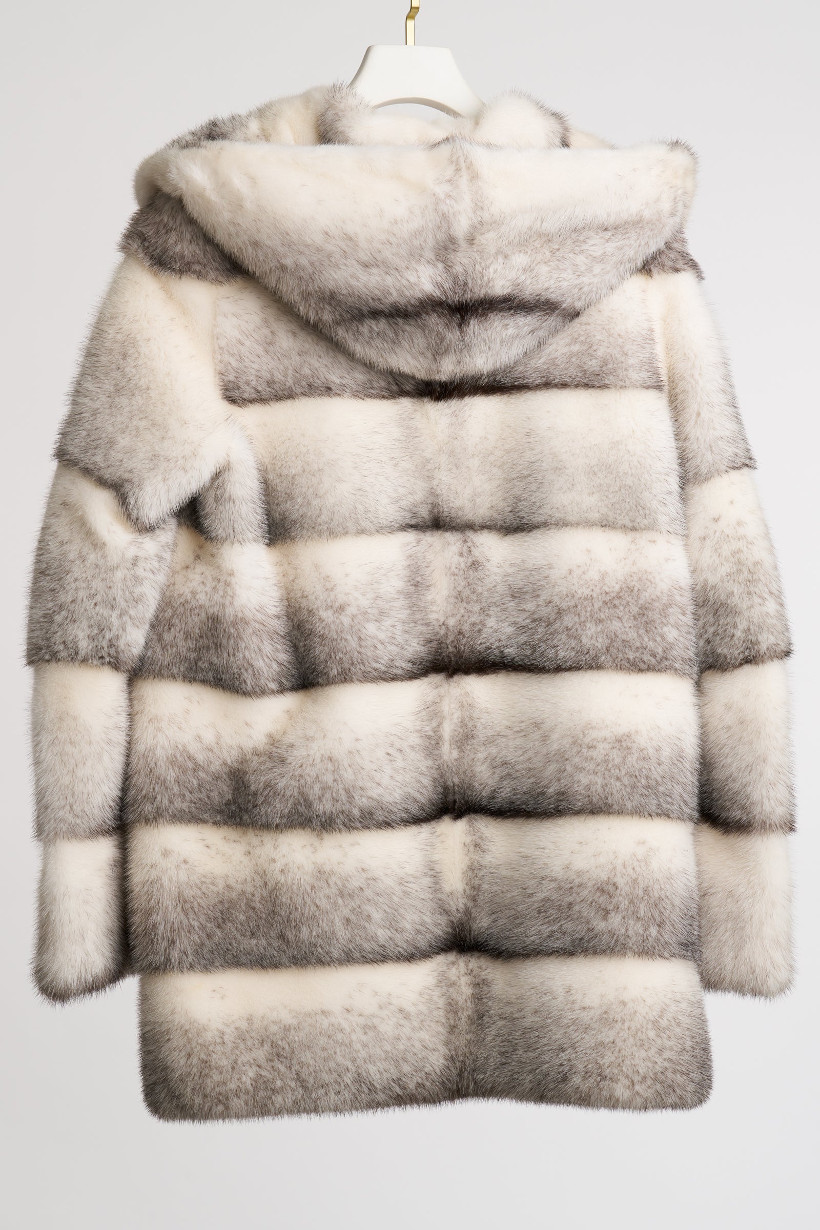 NATURAL BLACK CROSS MINK HOODED JACKET